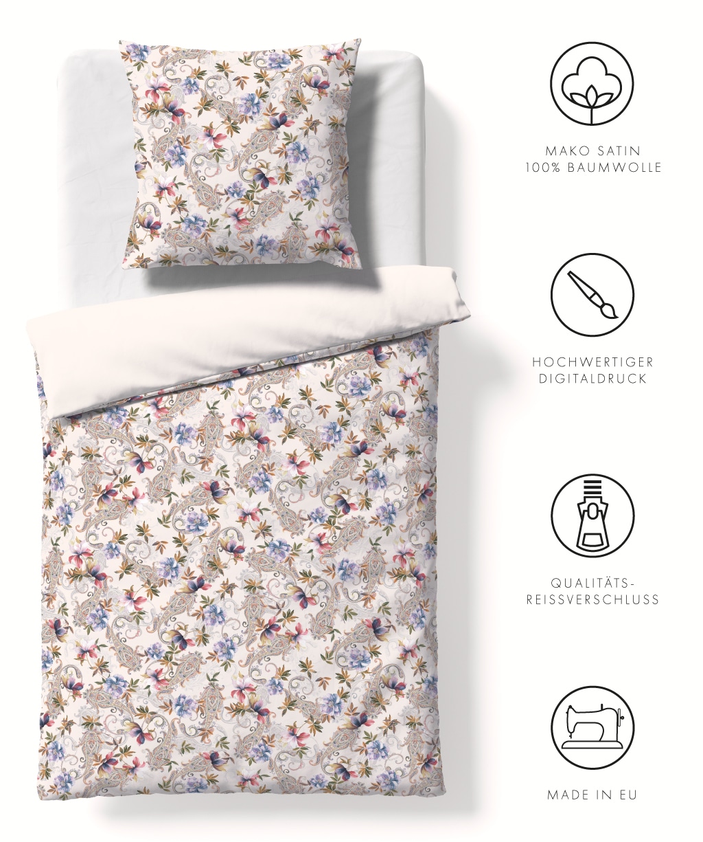 fleuresse Wendebettwäsche »Bed Art S«, Mako Satin 100% Baumwolle mit Reißverschluss