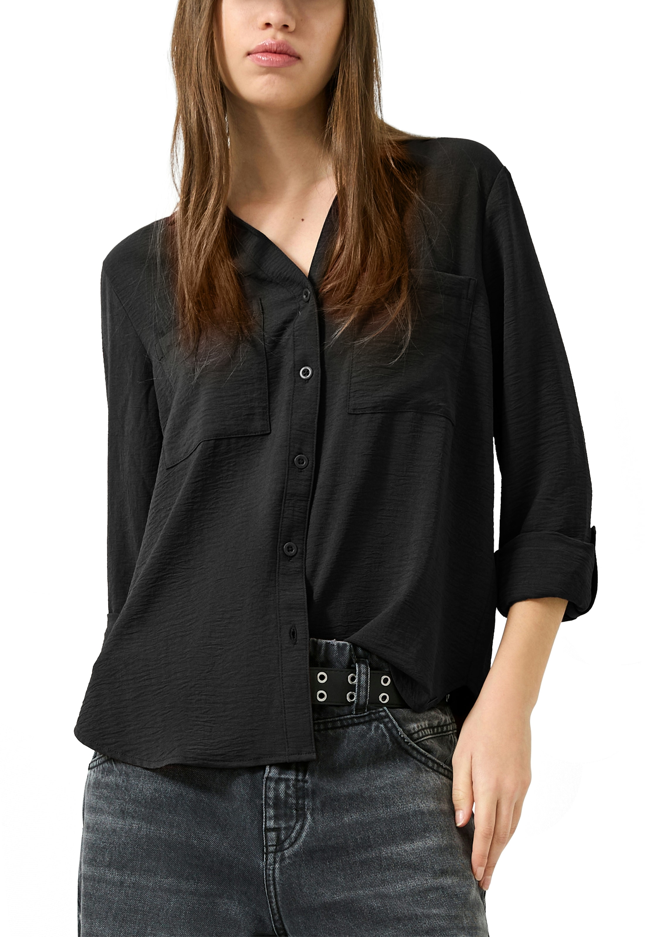 QS Langarmbluse mit Knopfleiste und Brusttaschen günstig online kaufen