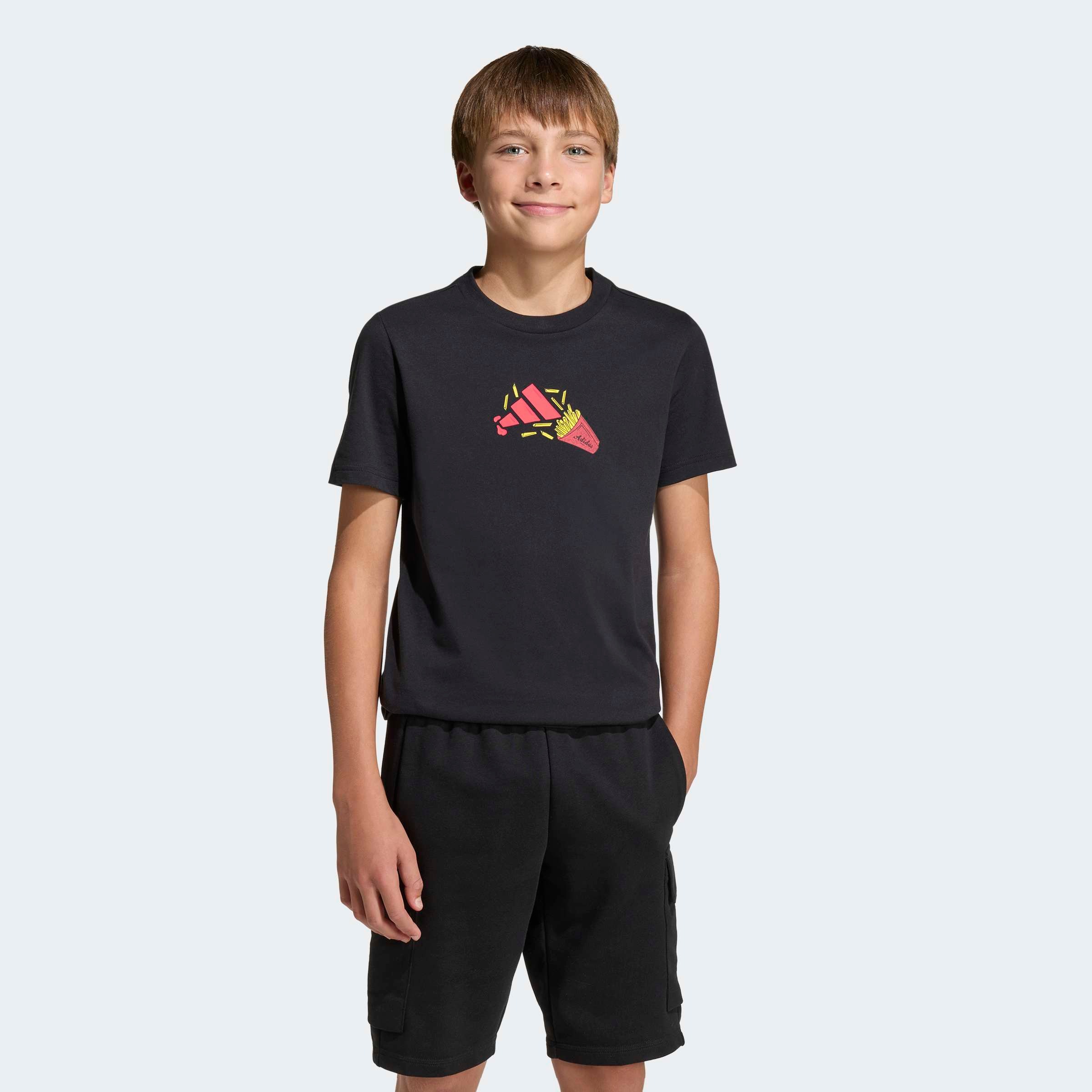 T-Shirt ADIDAS SPORTSWEAR "FOOD PACK GRAFIK KINDER UND TEENS", Mädchen, Gr. 116, schwarz, Obermaterial: 100% Baumwolle, normal, Rundhals, Shirts T-Shirt