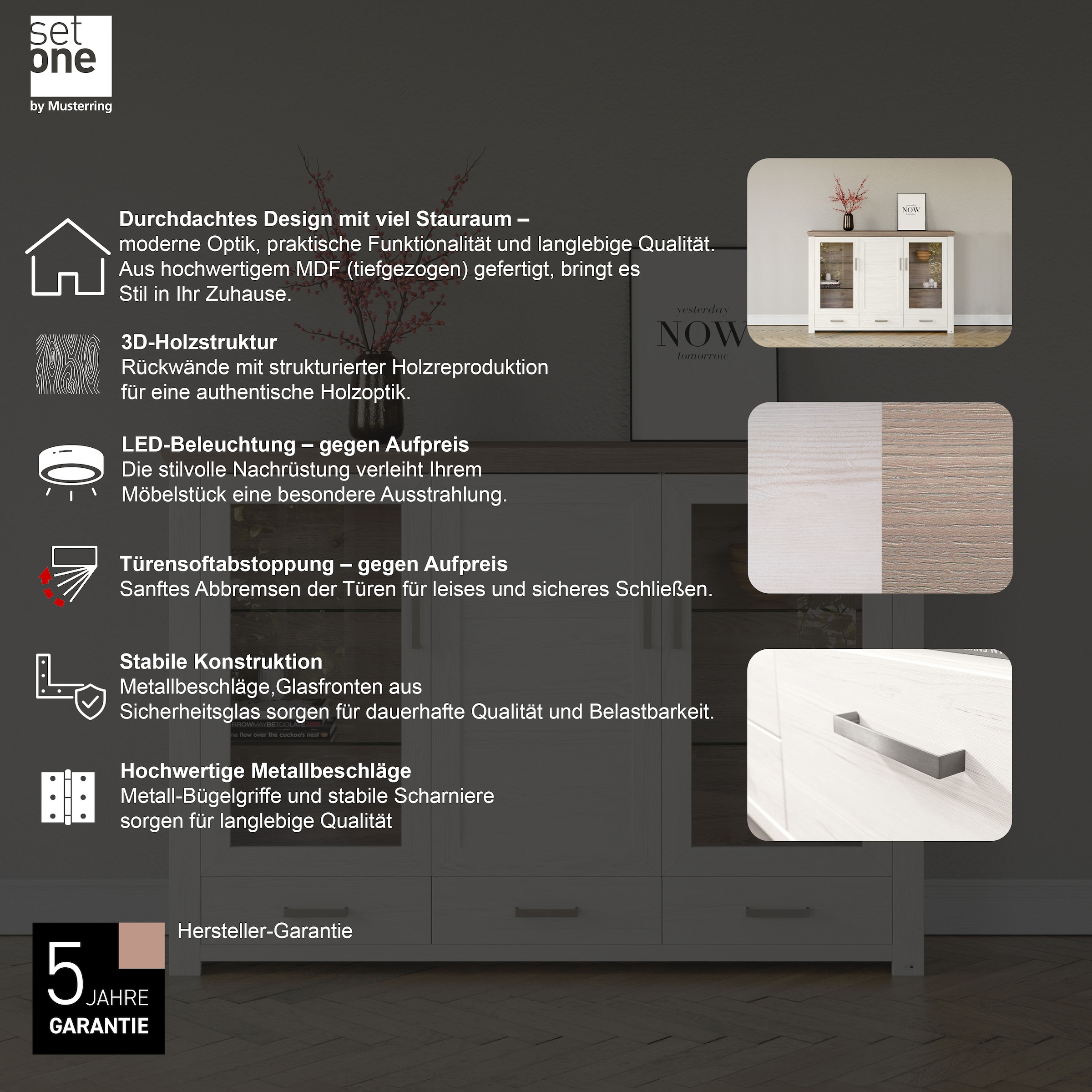 set one by Musterring Highboard »york«, Typ 57,Breite 184 cm