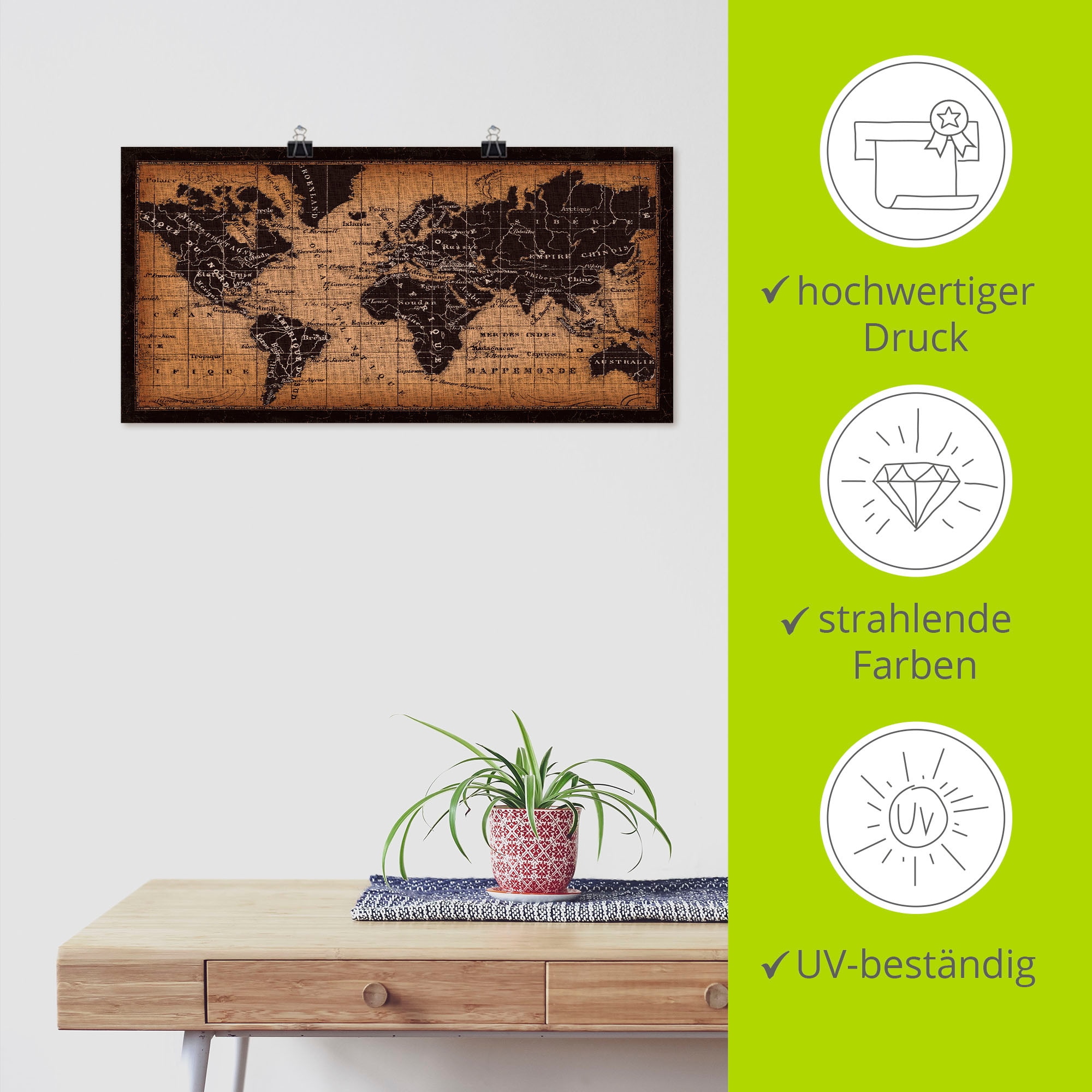 Artland Wandbild »Alte Weltkarte«, Landkarten, (1 St.), als Leinwandbild, Poster, Wandaufkleber in verschied. Größen