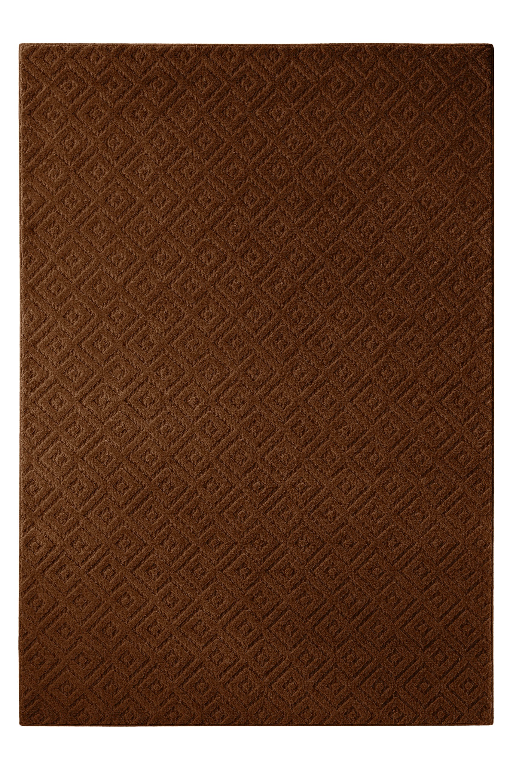 Teppich WECON HOME "Castello TWO", braun, B:140cm H:7mm L:200cm, Schurwolle, Teppiche, Teppich, Schurwolle, Kurzflor mit Hoch-Tief-Effekt, Wohnzimmer, Rautenmuster 3