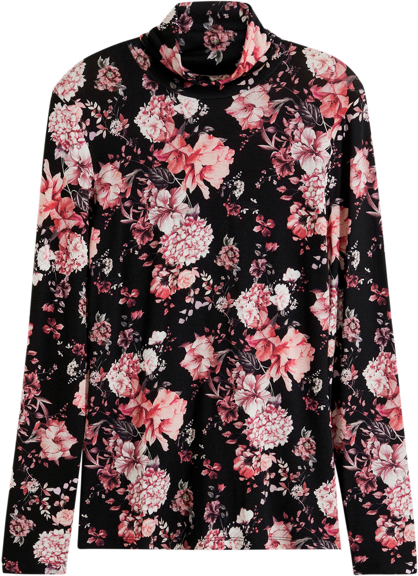 bonprix Langarmshirt »Langarmshirt aus softem Viskose-Mix« schmale Passform, mit floralem Print, mit Stehkragen