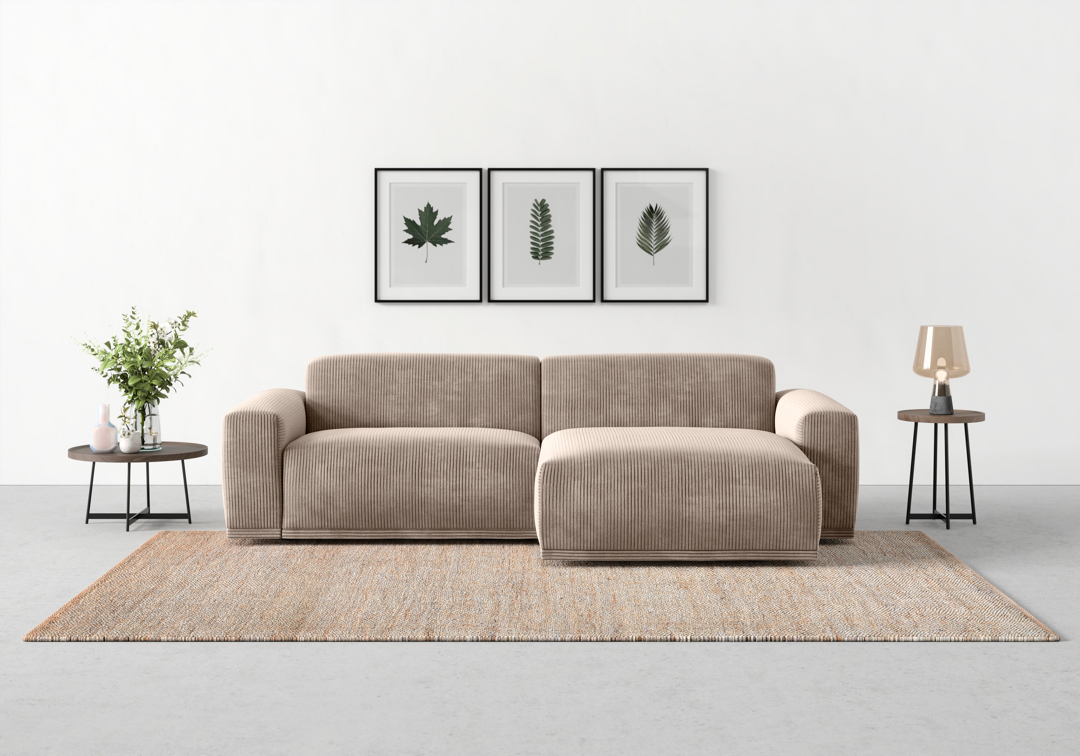 TRENDMANUFAKTUR Ecksofa "Braga, mit hochwertigem Kaltschaum, L-Form, Japandi-Design" modernes Sofa, Couch mit hohem Sitzkomfort, 255/72/160 cm (B/H/T)