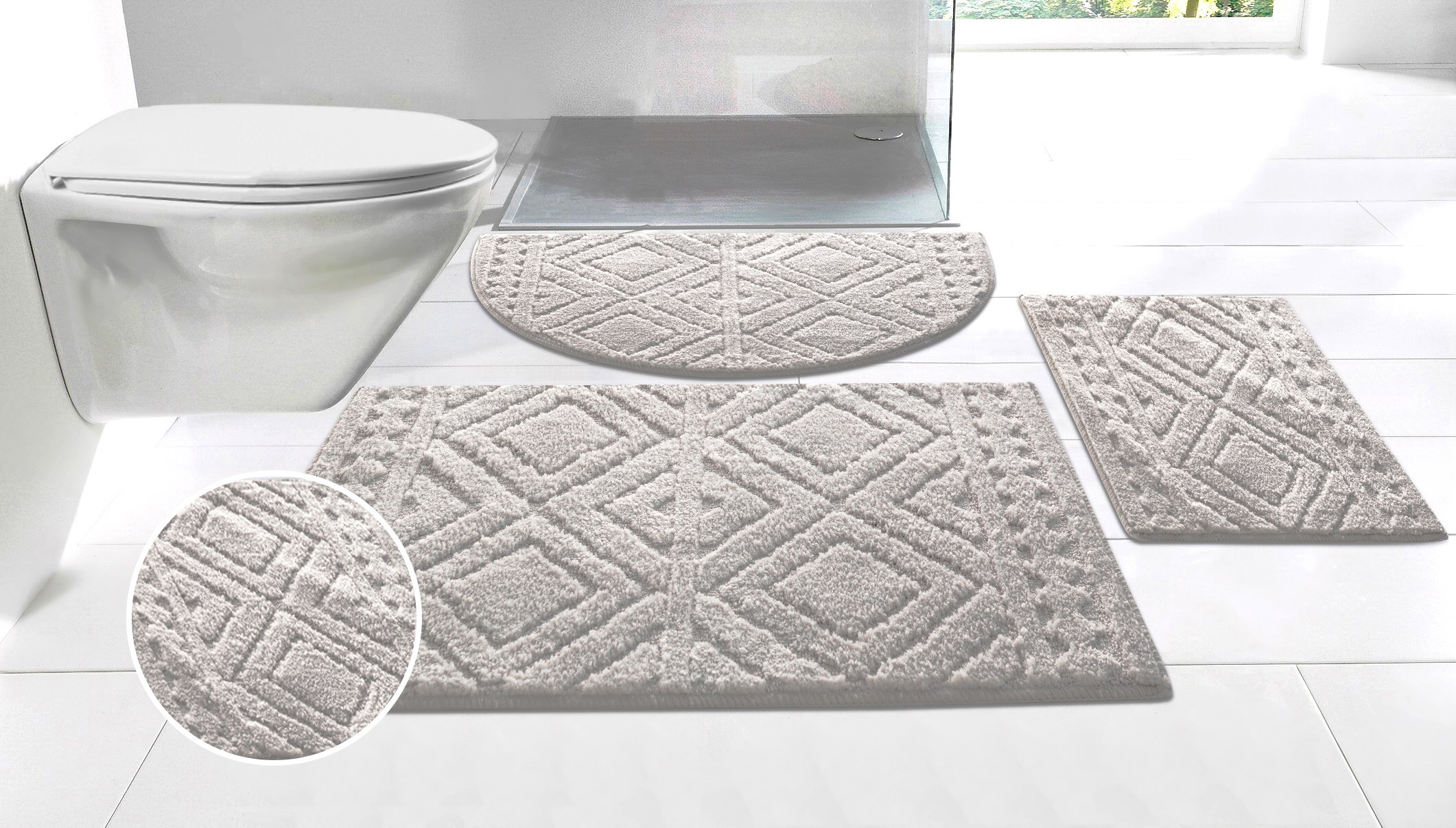 OTTO home "Louvres, Badvorleger, Badezimmer Teppich, Duschvorleger" Höhe 10 mm rutschhemmend beschichtet schnell trocknend Badteppich, Uni Farben, Hoch-Tief Effekt, Boho-Style