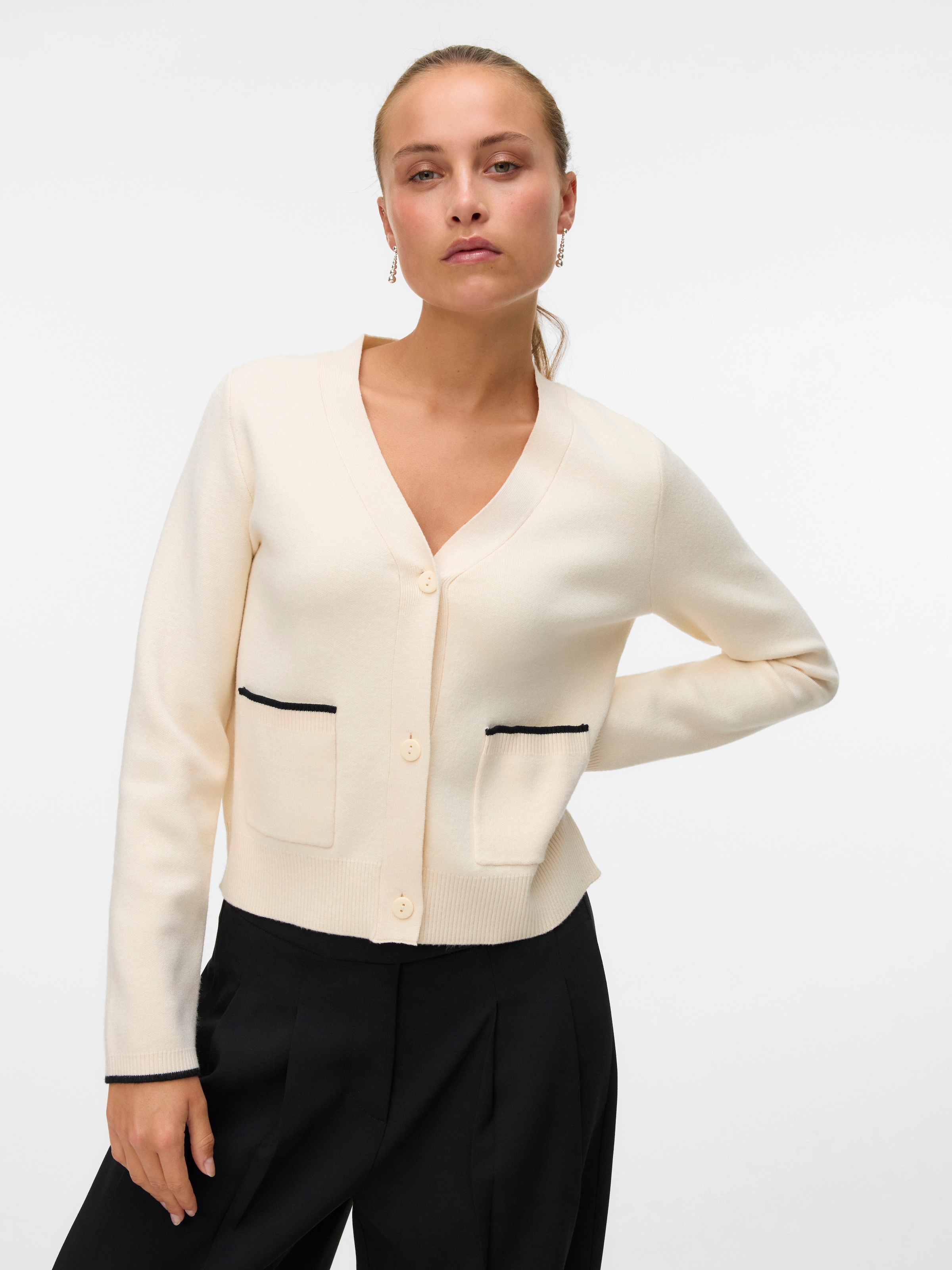 Vero Moda Strickjacke "VMGOLD LS V-NECK CONTRAST CARDIGAN" günstig online kaufen