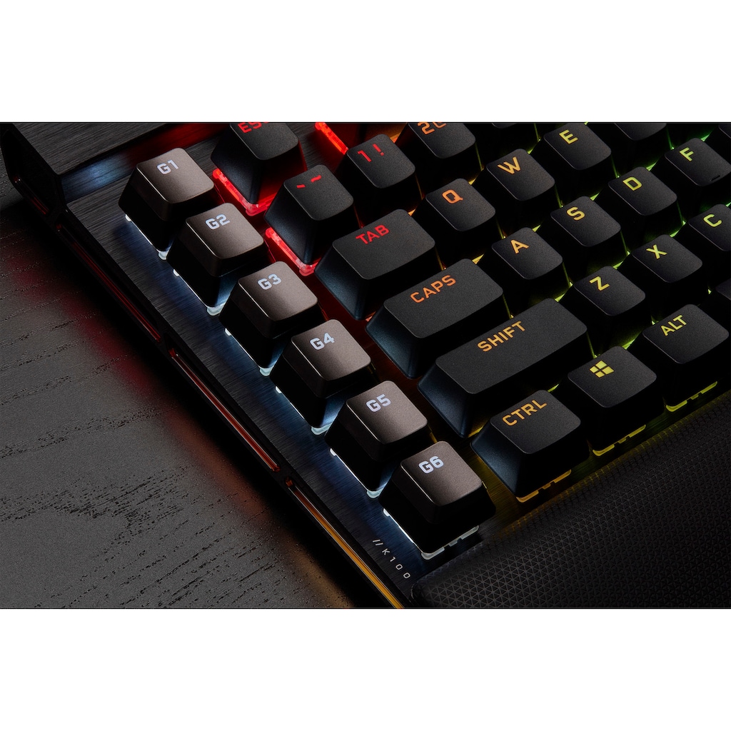 Corsair Gaming-Tastatur »K100 CHERRY MX SPEED«, (programmierbare G-Tasten-Lautstärkeregler-Ziffernblock-Handgelenkauflage)