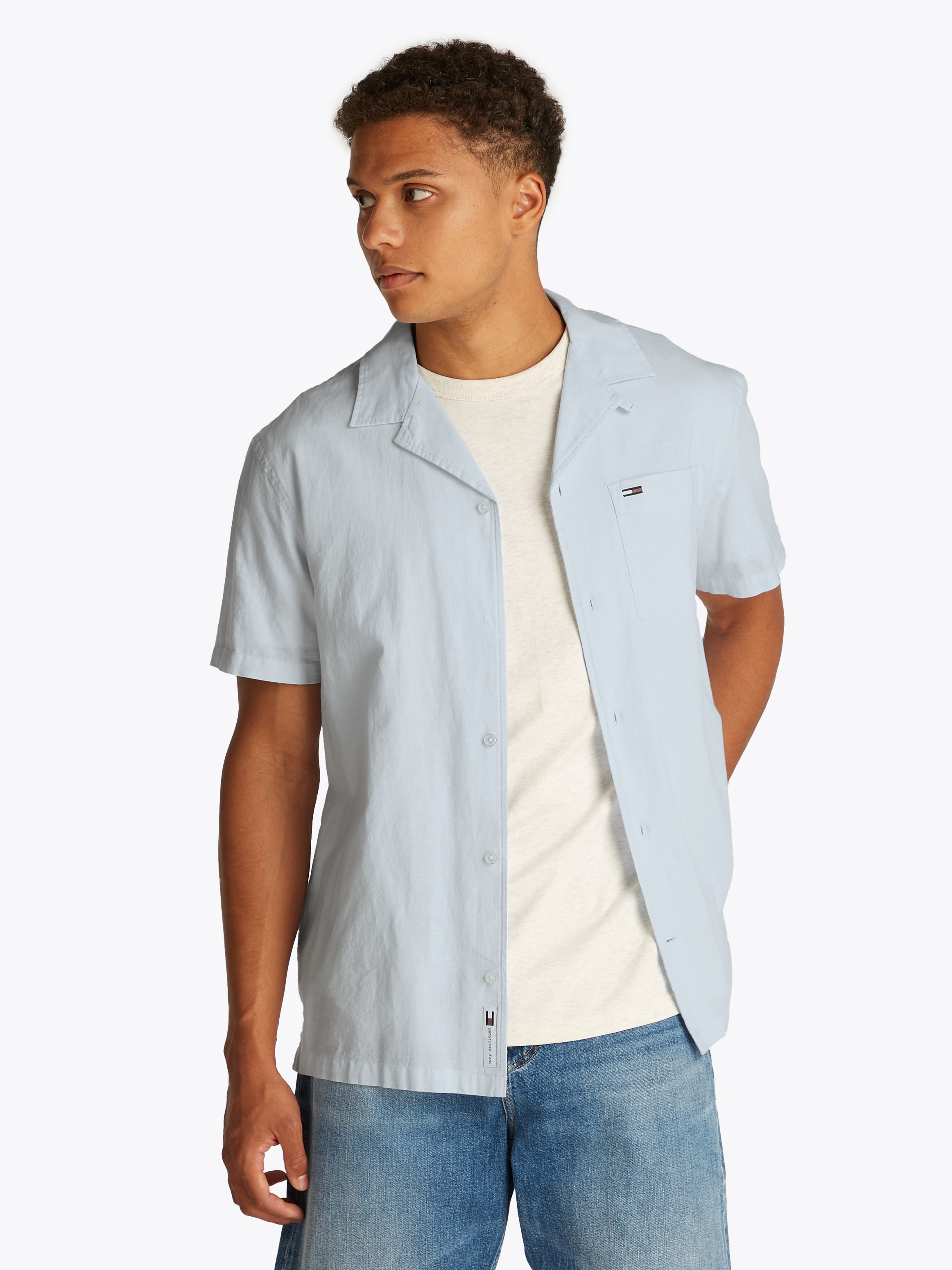 Tommy Jeans Kurzarmhemd "TJM LINEN BLEND CAMP SS EXT", Mit V-Ausschnitt günstig online kaufen