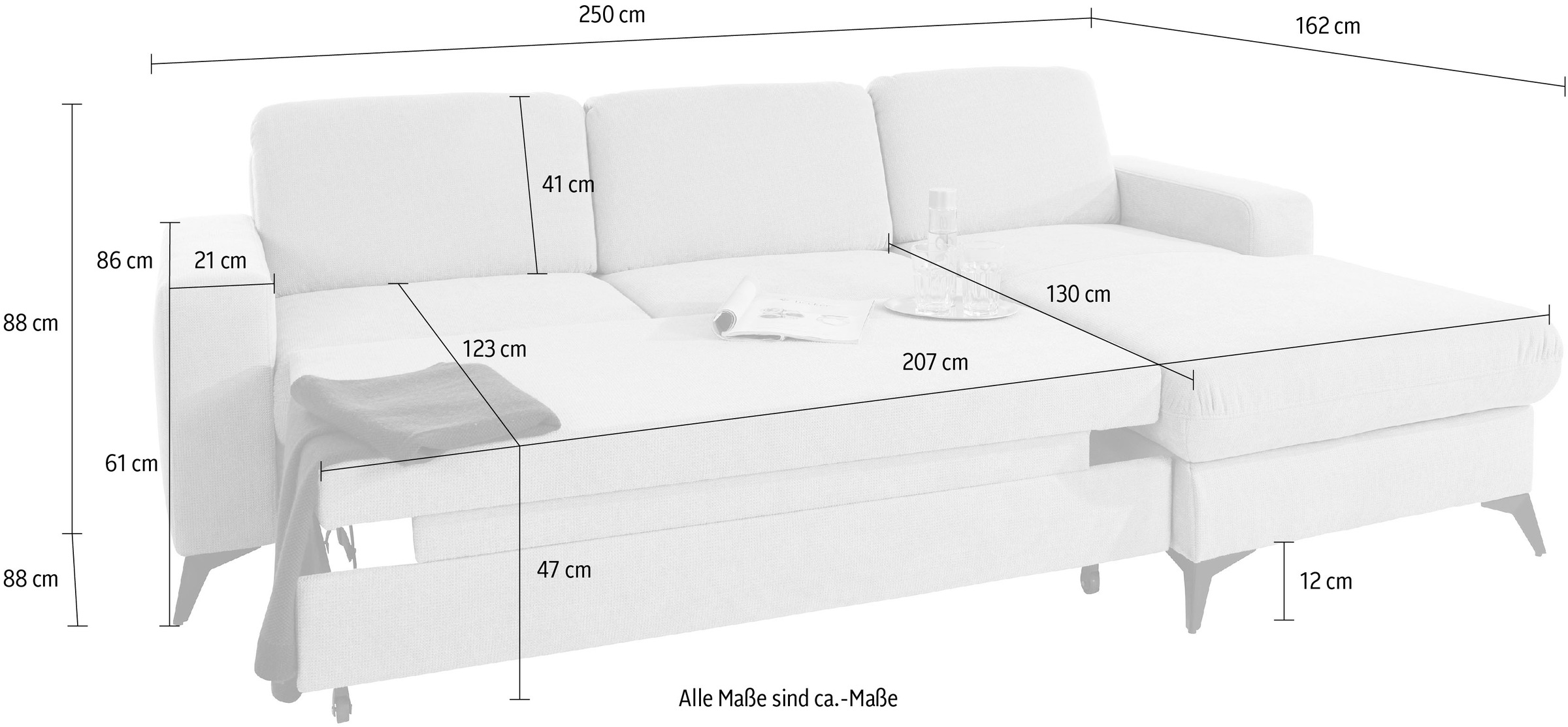 Places of Style Ecksofa »Lolland L-Form«, Wahlweise mit Bettfunktion und Bettkasten, Federkern