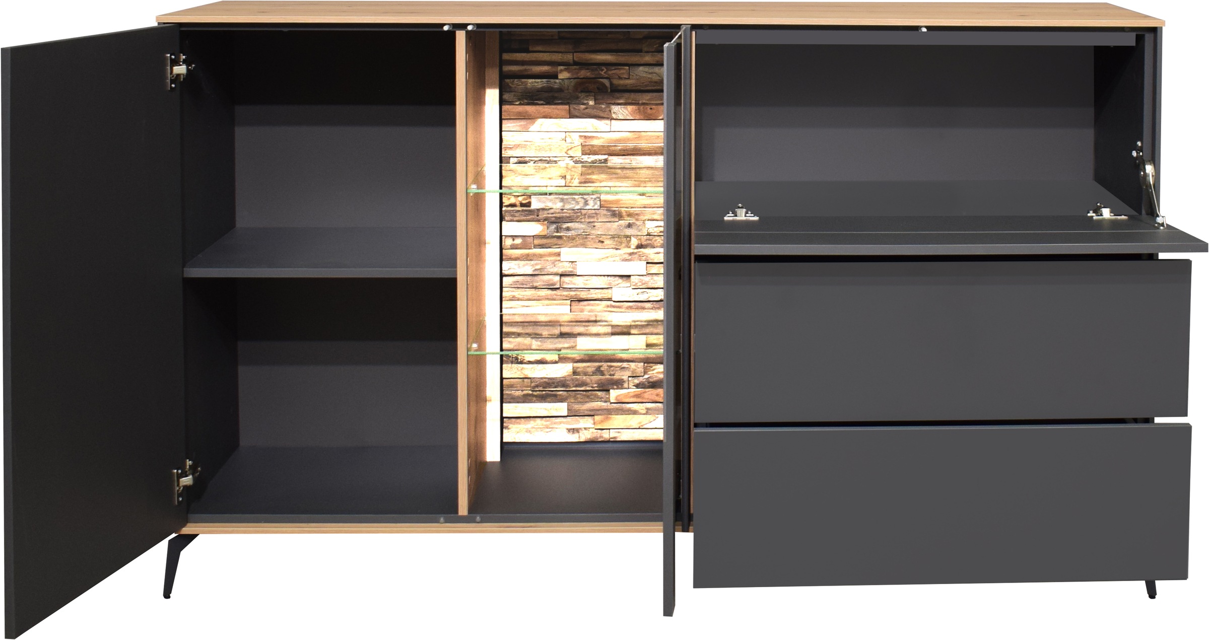 Mäusbacher Kommode, Faro Sideboard B 169 cm, inkl. Beleuchtung, Push to open, Metallfüße