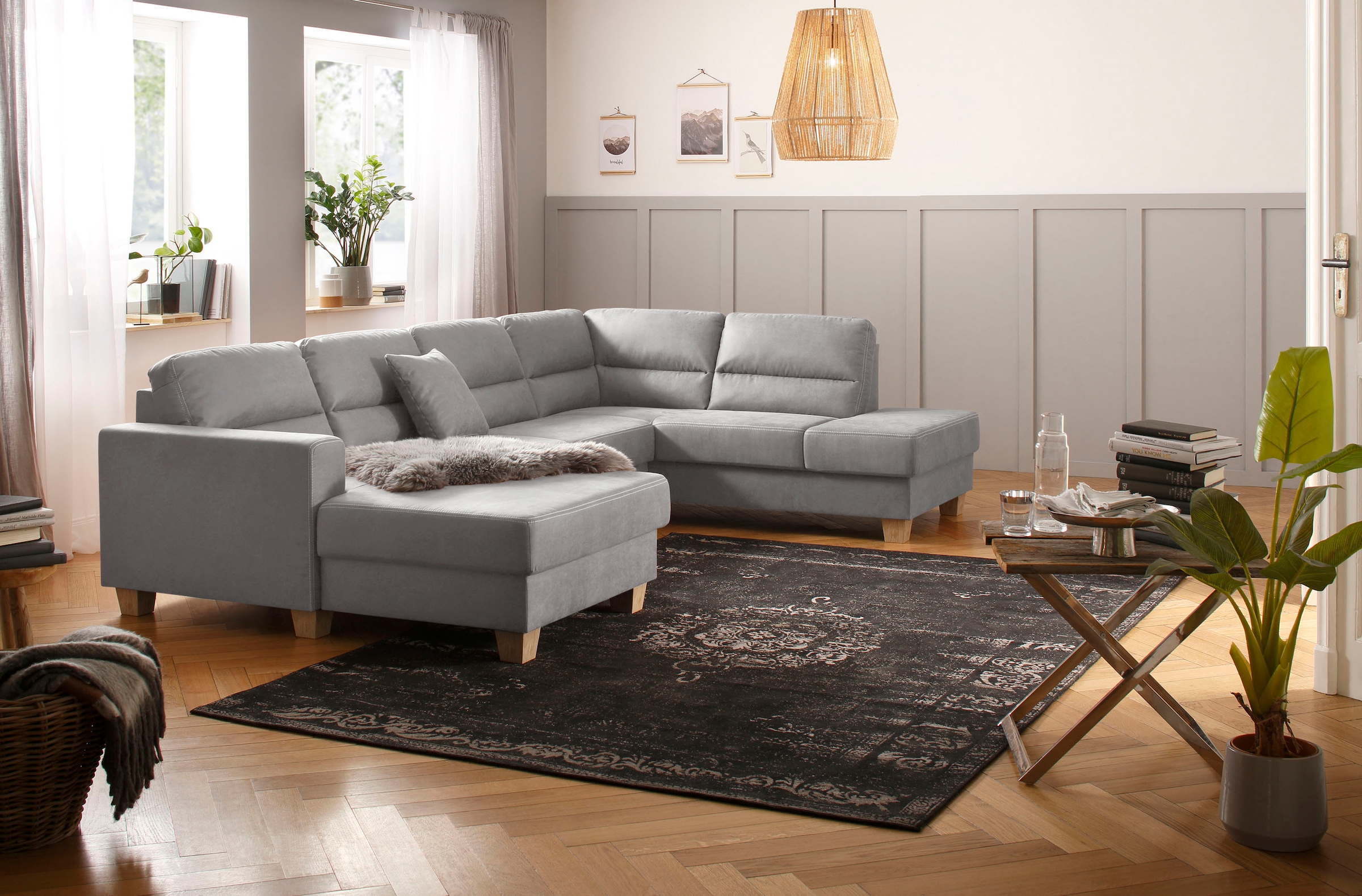 Home affaire Wohnlandschaft "Navan, komfortabel mit viel Platz, U-Form", wa günstig online kaufen