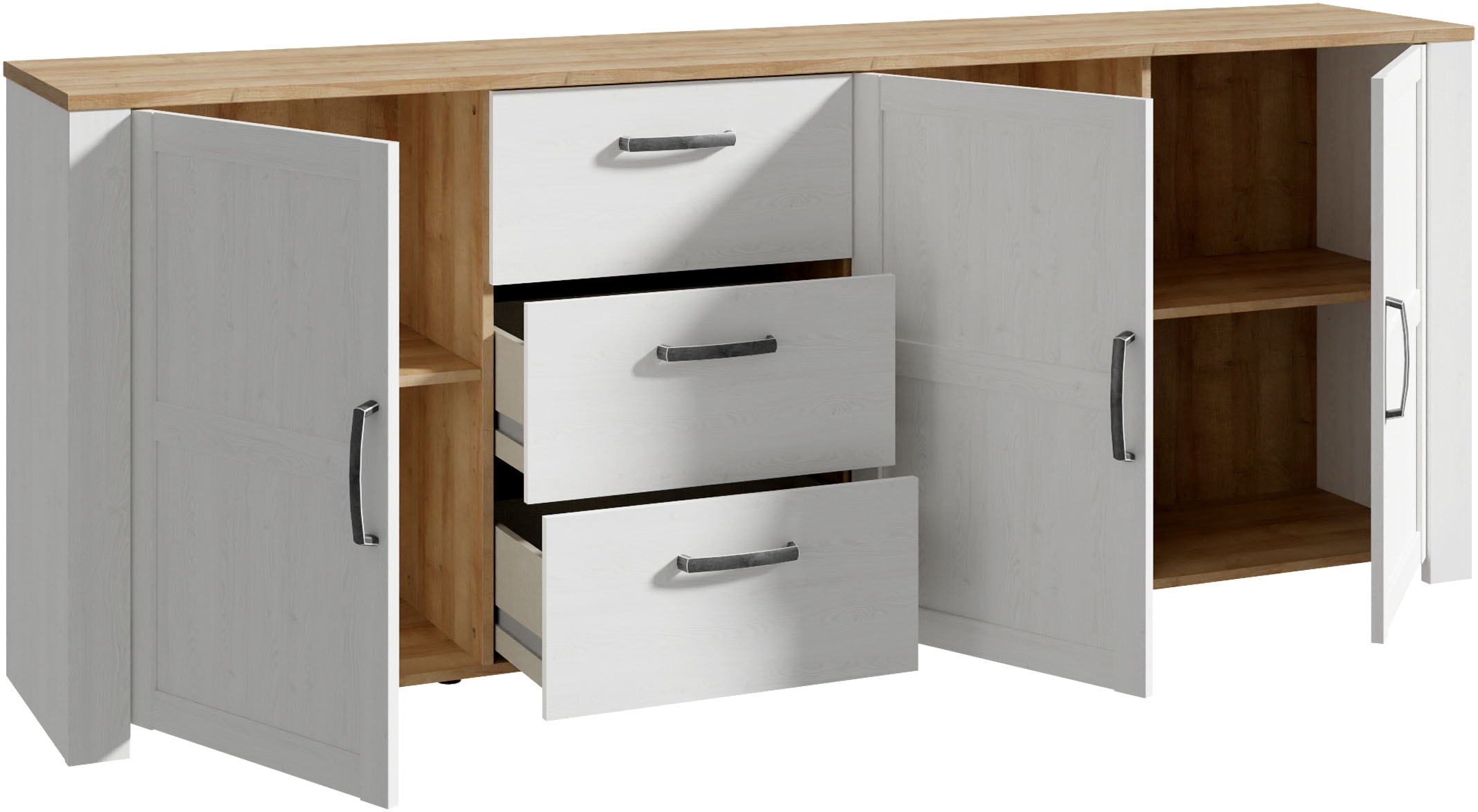 FORTE Sideboard »Bohol, großes Sideboard,Breite 2,20 mtr. Soft-Close, Stauraum« B/H/T 220,8/87/42cm, 3 Türen, 3 SK