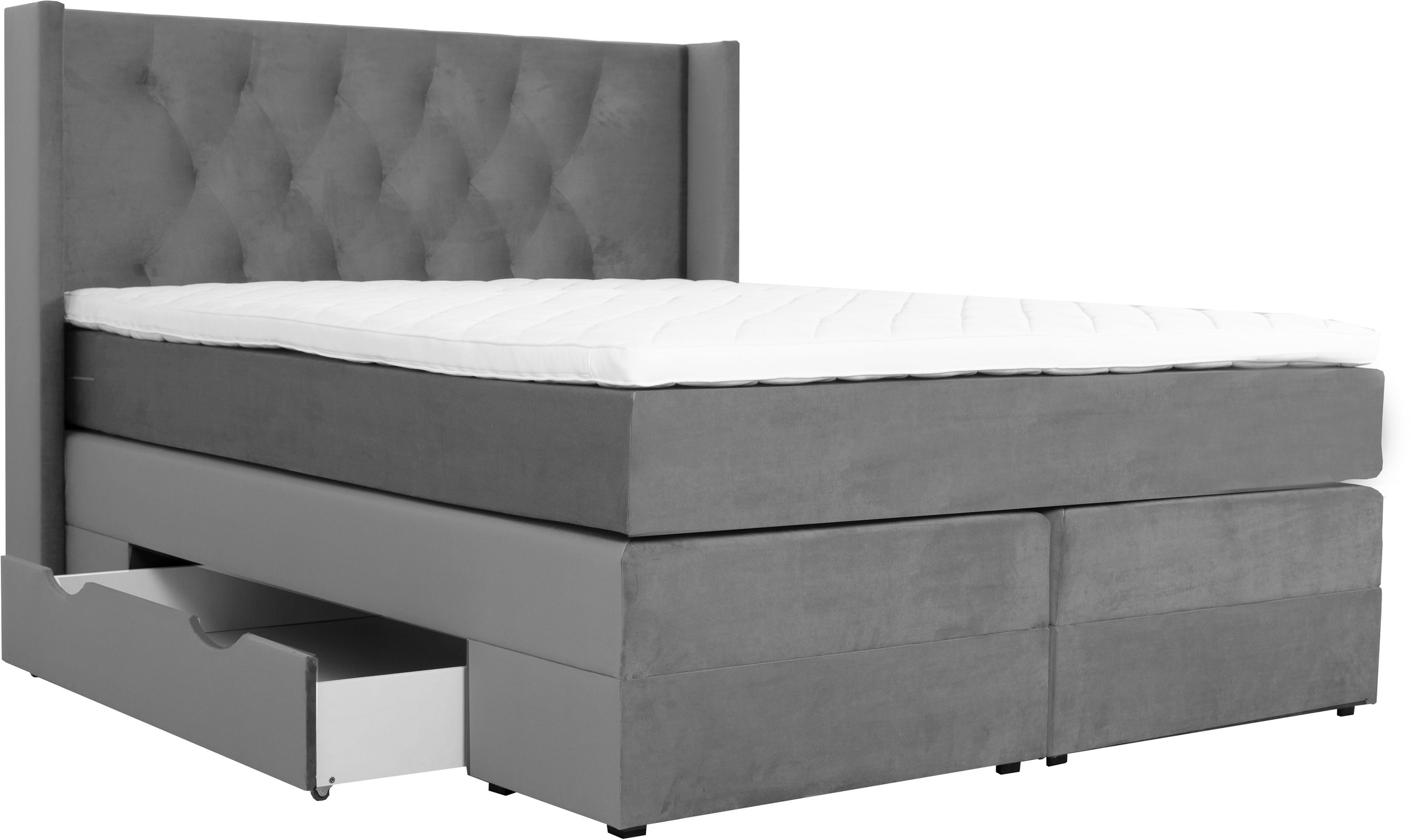 Boxspringbett HOME AFFAIRE "Elegance", grau, B:161cm L:210cm, Samtoptik (100% Polyester);Struktur (100% Polyester), Komplettbetten, Boxspringbett, mit schöner Knopfheftung, in den Härtegraden H2 & H3, inkl. Schubladen 5