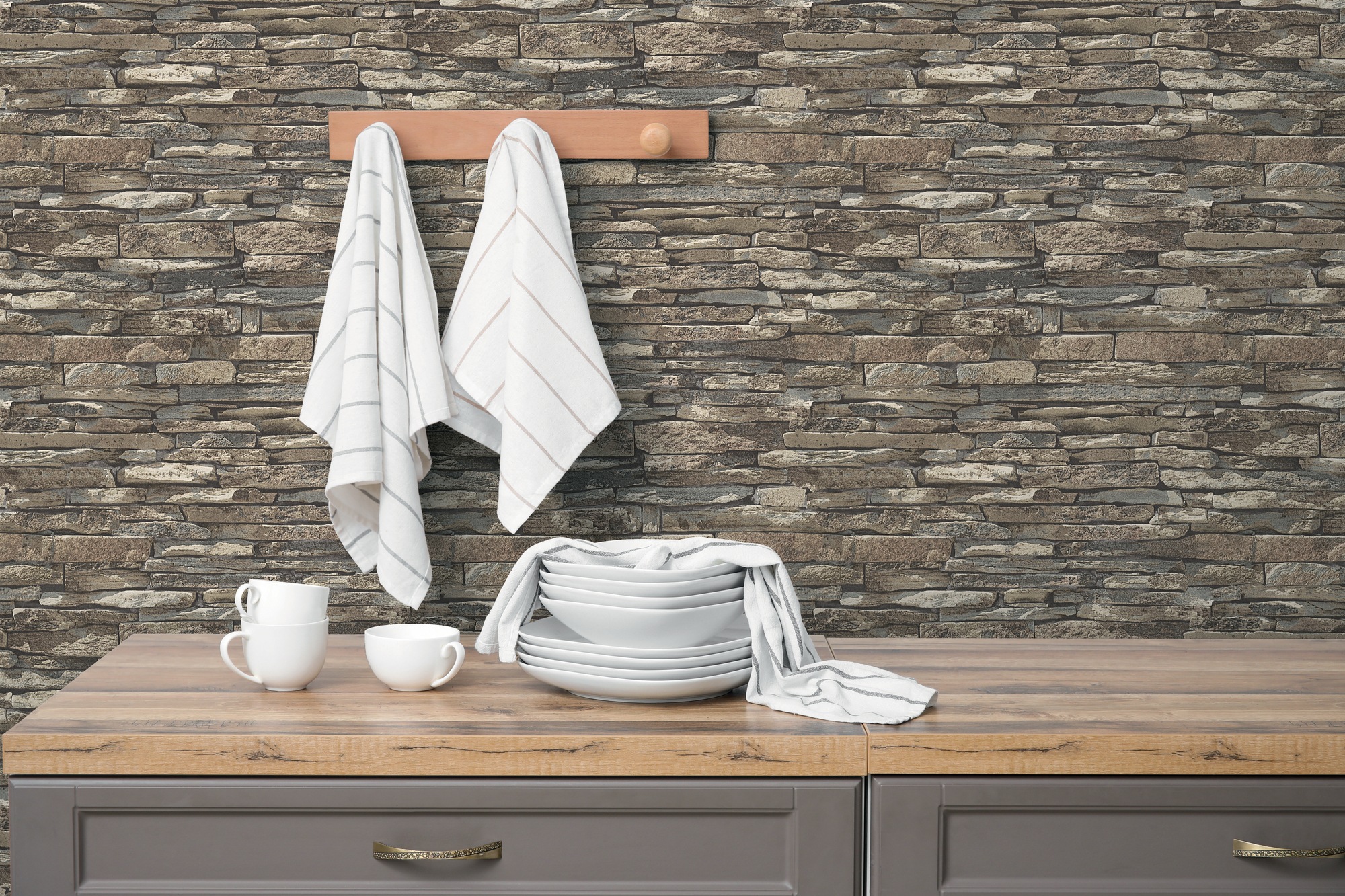 A.S. Création Vliestapete »Attractive 3 – Natursteinmauer« Steinoptik aufgeschäumt Braun, Grau und Beige, matt, fein strukturiert