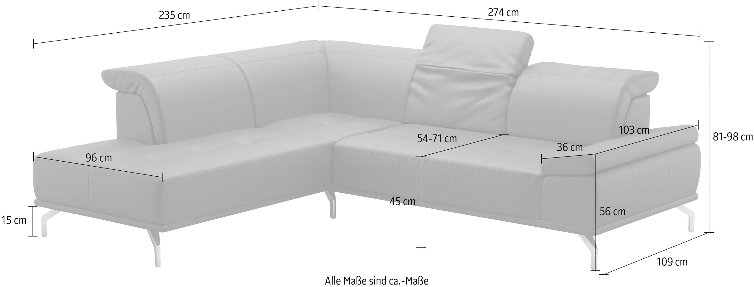 Places of Style Ecksofa »Caluna«, Inkl.Sitztiefenverstellung