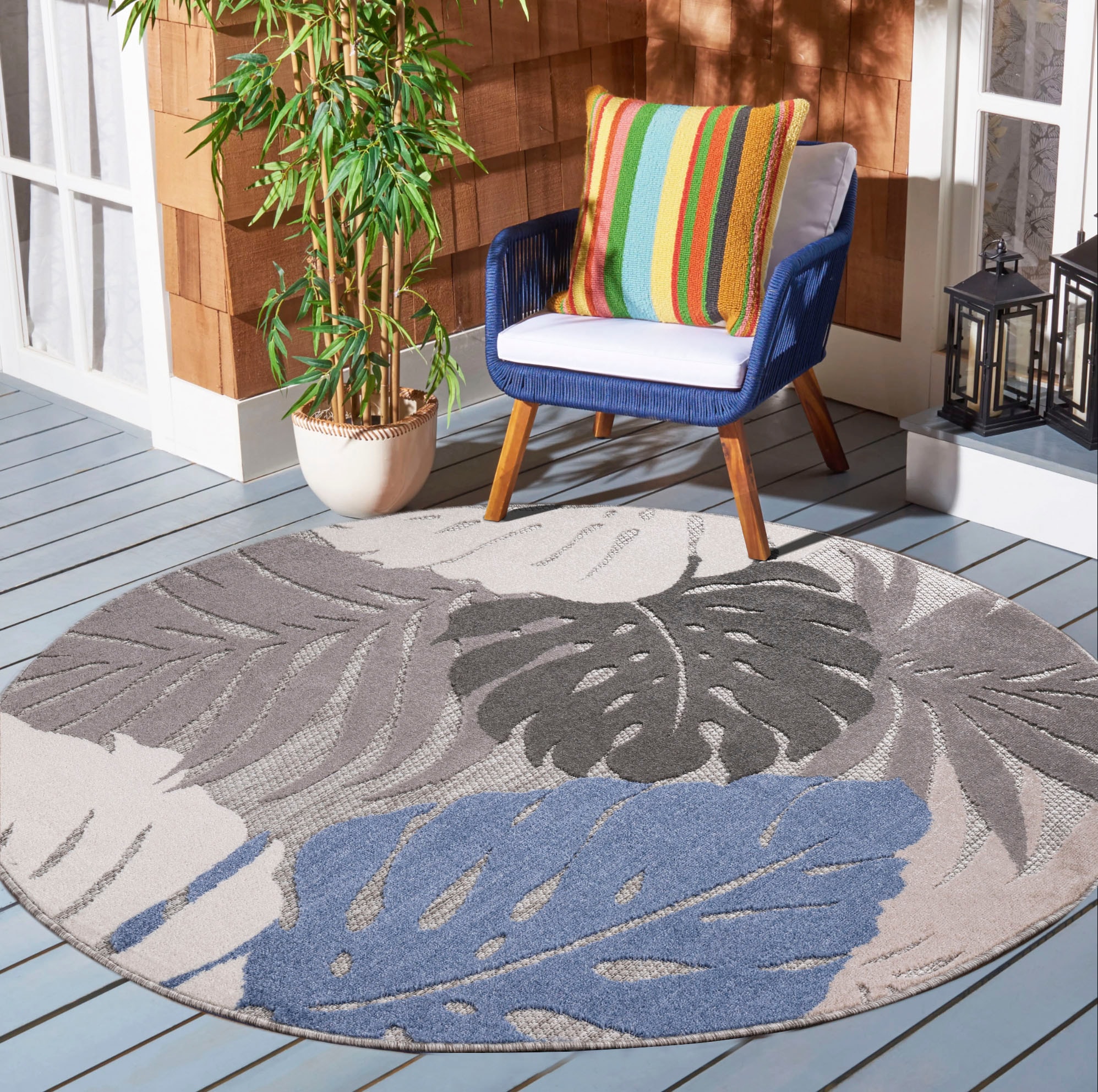 Sanat Teppich "Floral Outdoor, auch als Läufer und Rund" rund 6 mm Höhe In- und Outdoor geeignet, florales Design, Balkon, Terasse