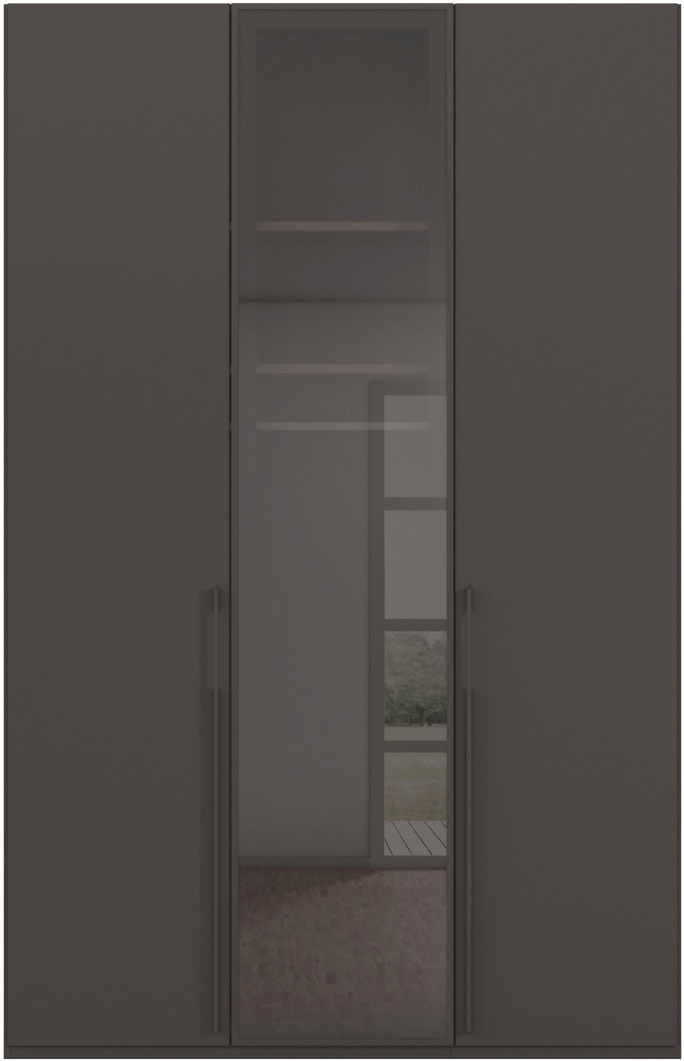 rauch Drehtürenschrank »Kleiderschrank Schrank Garderobe Wäscheschrank SKAT SHINE« Breiten 151/201/251/301, Höhen 223/235 cm, inkl. SOFT-CLOSE-FUNKTION,  hochwertiges Grauglas inkl. umfangreichem Zubehör MADE IN GERMANY