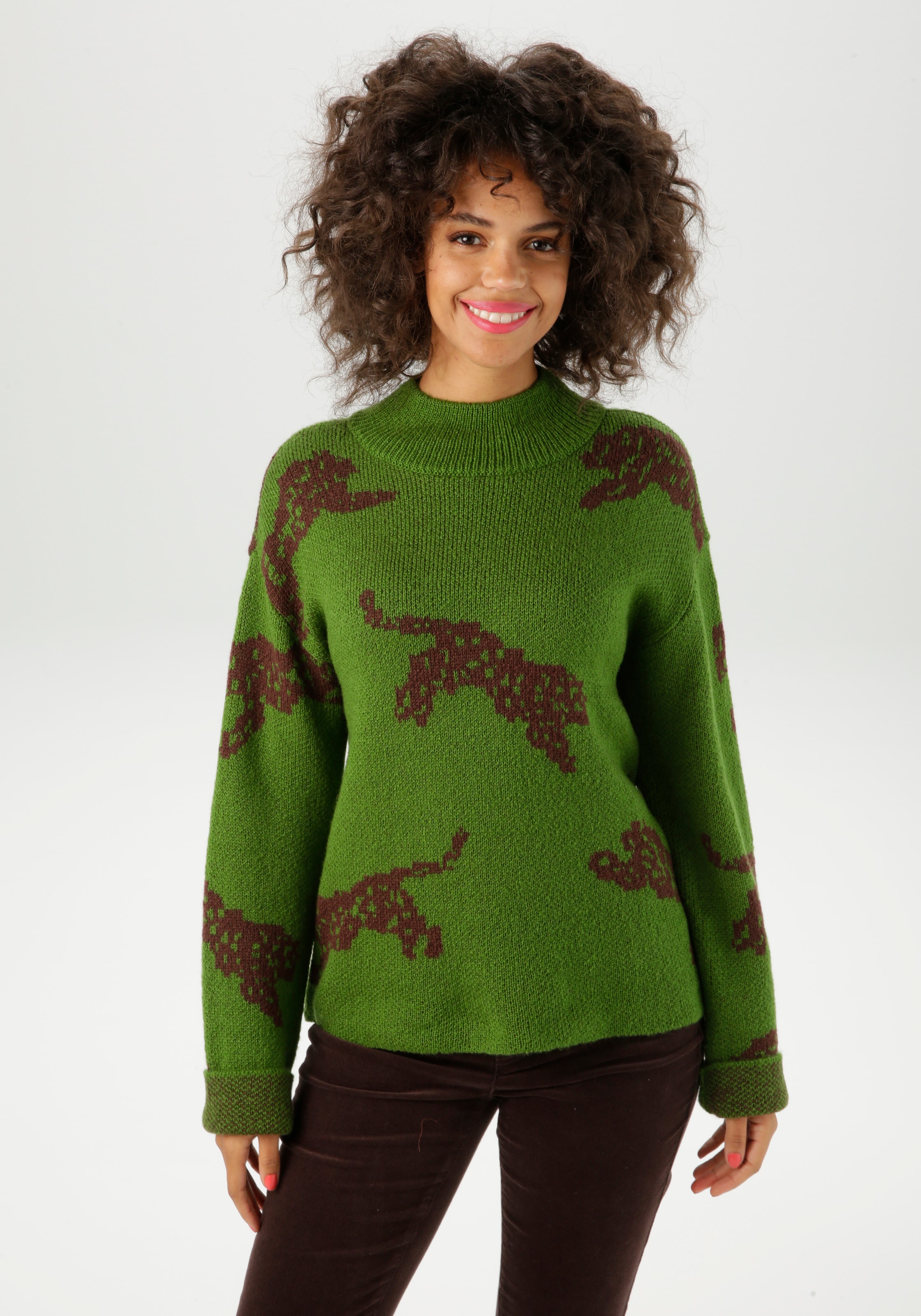 Aniston CASUAL Strickpullover mit eingestrickten Leoparden günstig online kaufen