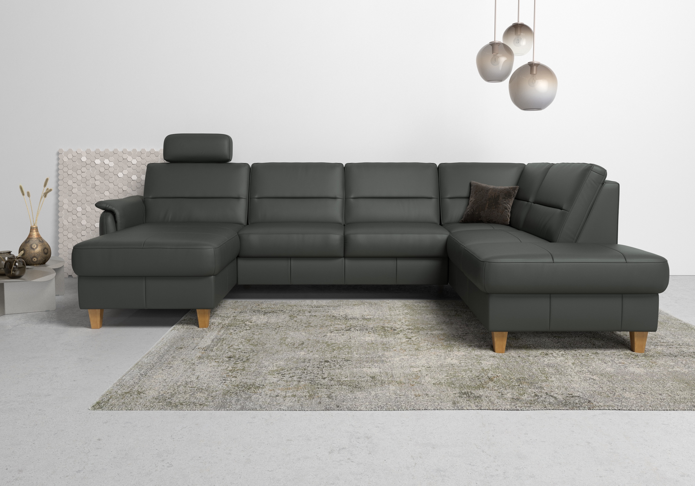 Home affaire Wohnlandschaft "Palmera U-Form, B: 308 cm, große Stoff + Leder Auswahl" optional Schlaffunktion & Bettkasten, Federkern, XXL-Wohnlandschaft