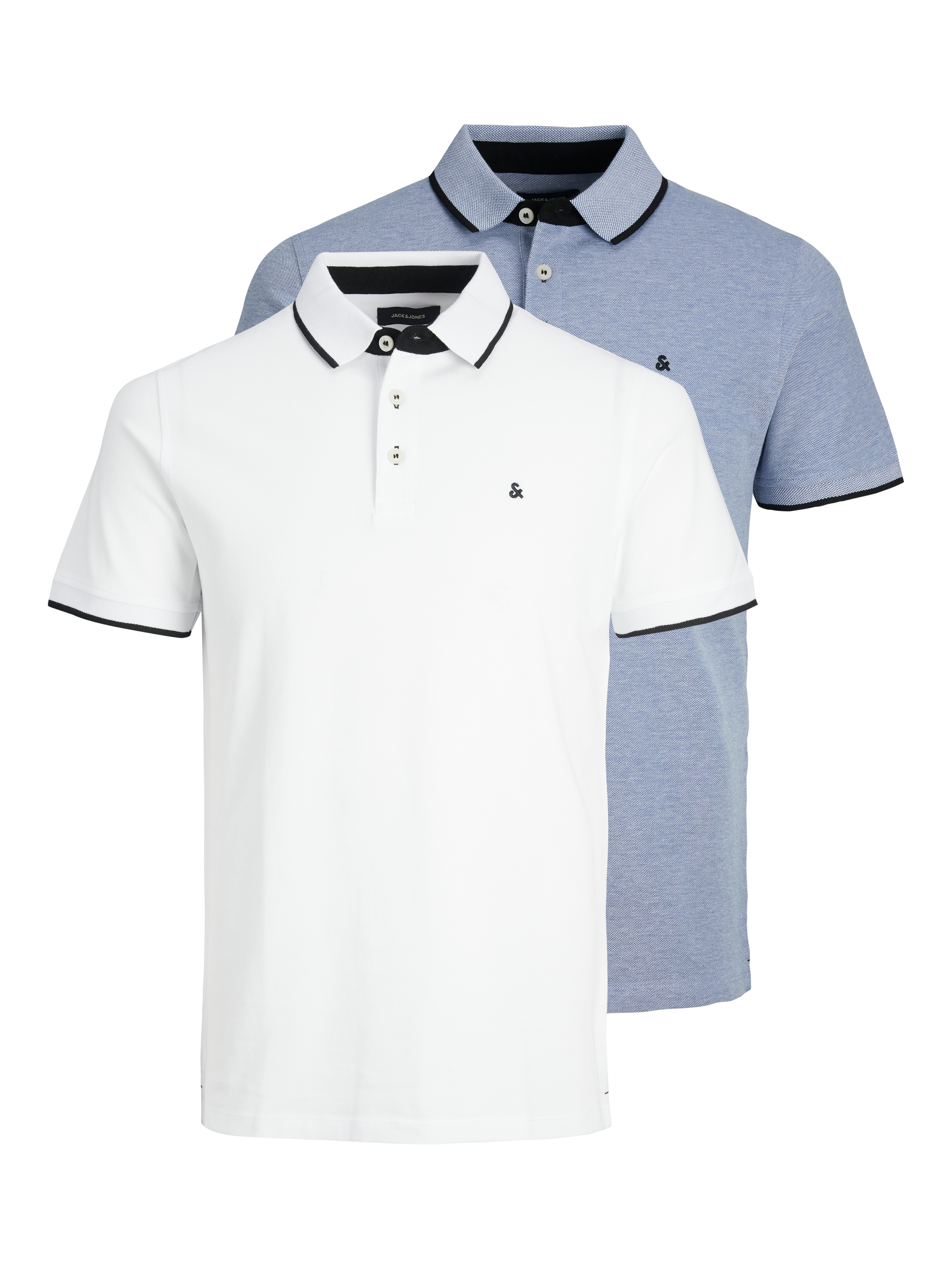 Jack & Jones Poloshirt "JJEPAULOS im Doppelpack mit Logostickerei und Komfort" Packung, 2er-Pack, 2 unifarben mit Farbeinsatz, modisch, schmal, Baumwolle, Polokragen
