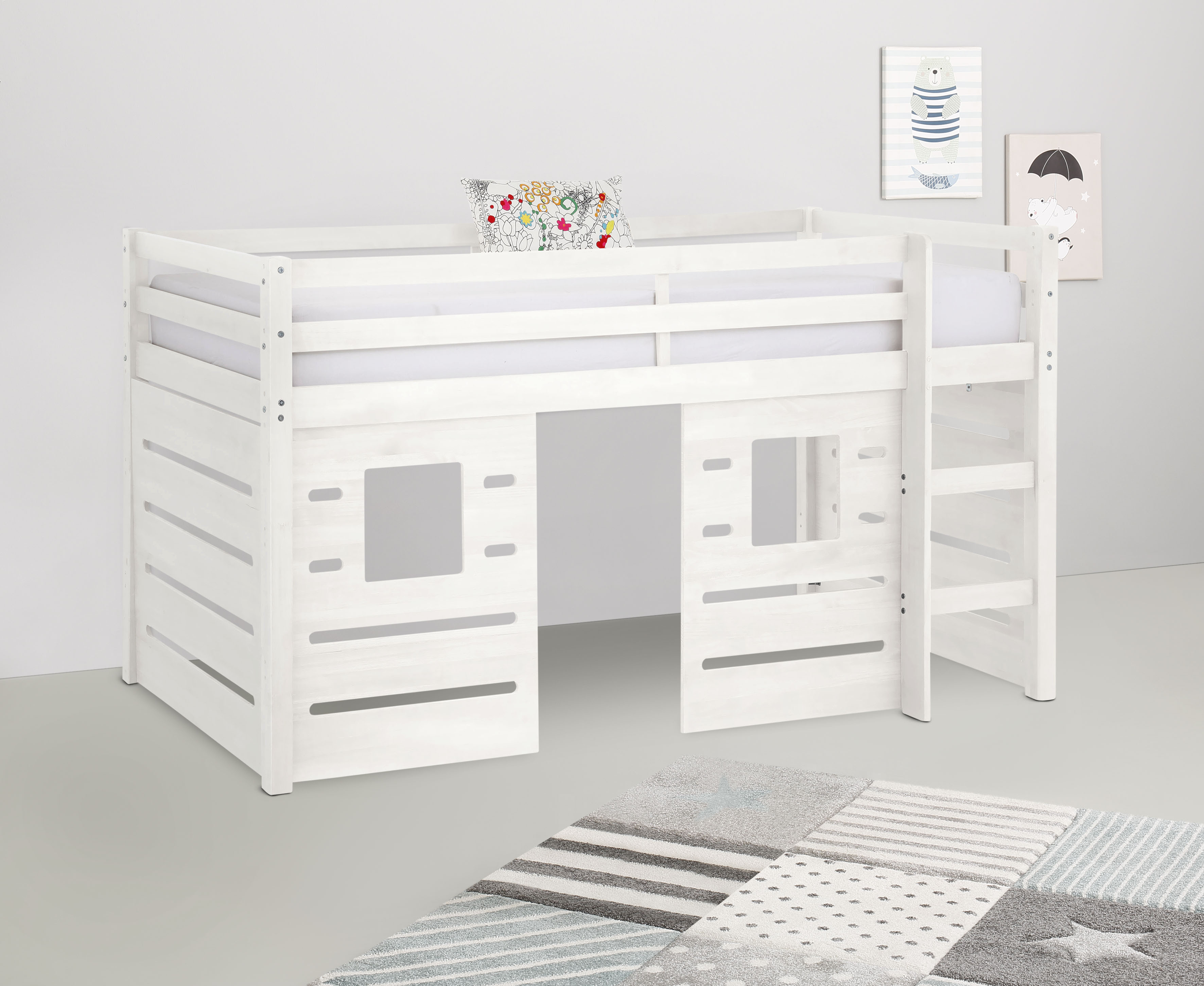 OTTO home Hochbett "Alpi" aus Kiefernholz, inklusive Leiter und Panel, Außenmaßenbreite 103 cm