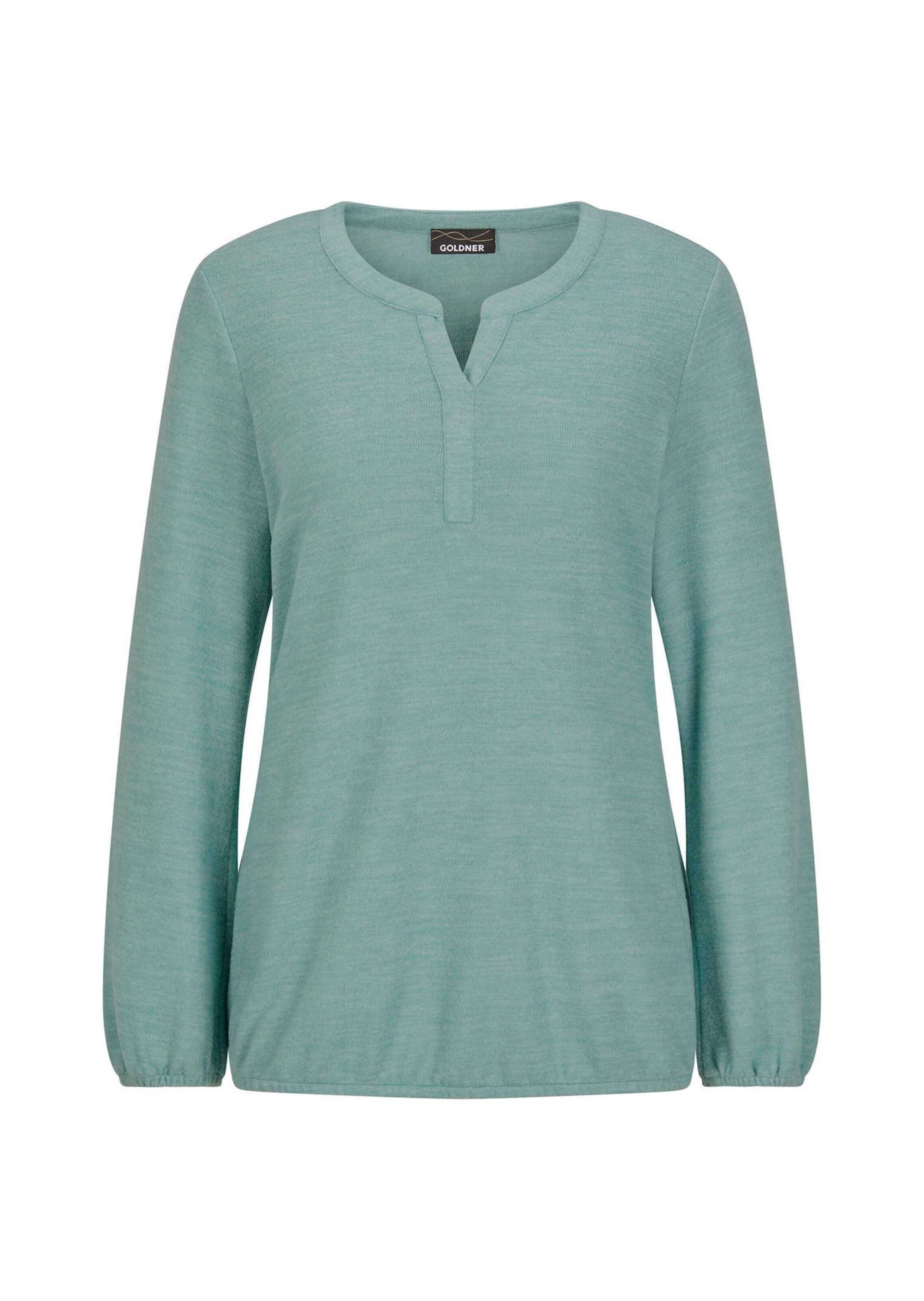 GOLDNER Langarmshirt "Kurzgröße Elegante Bluse mit Zierblende, Rundhals" Gummibündchen