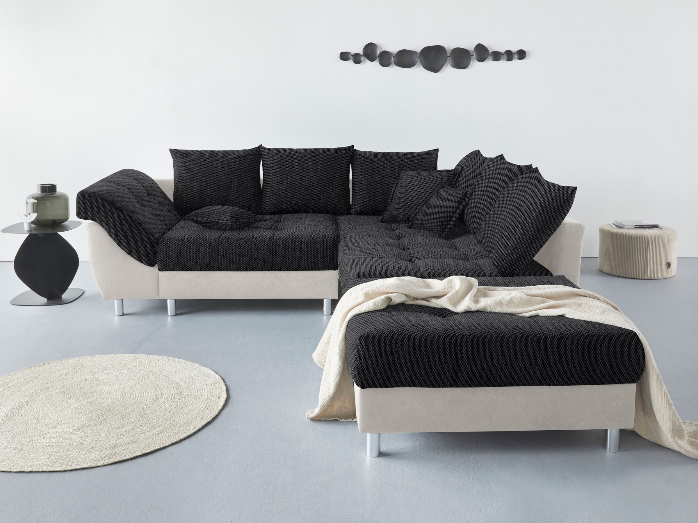 COLLECTION AB Ecksofa "Innsbruck L-Form, B: 247 cm" Set: Sofa & Hocker, 3 Zierkissen, Federkern