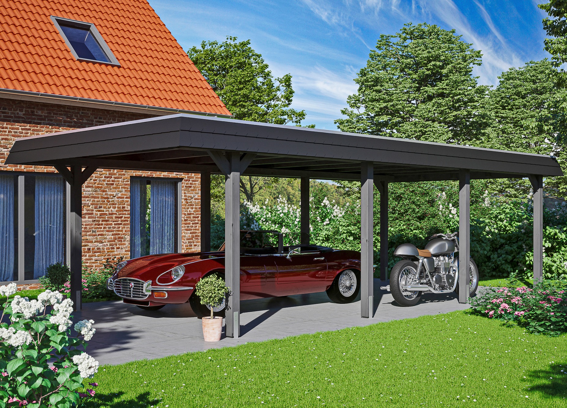 Skanholz Einzelcarport "Wendland", Leimholz-Nordisches Fichtenholz, 341 cm, dunkelgrau