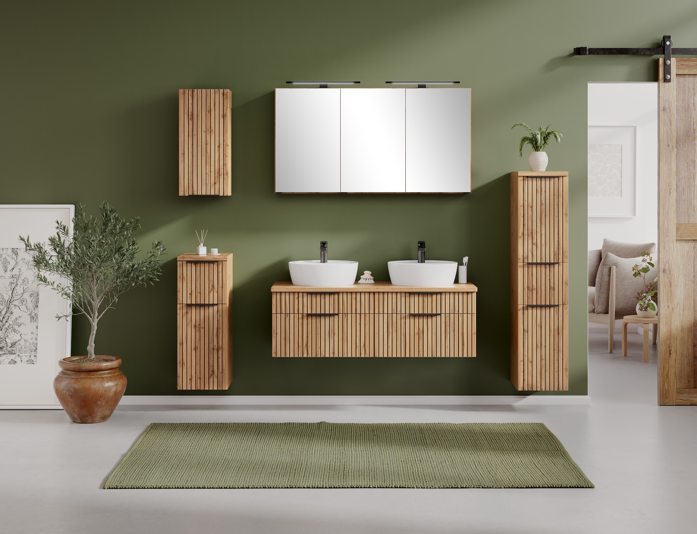 welltime Spiegelschrank, Welltime, Breite 120 cm, mittlere Tür reversibel, gedämpft