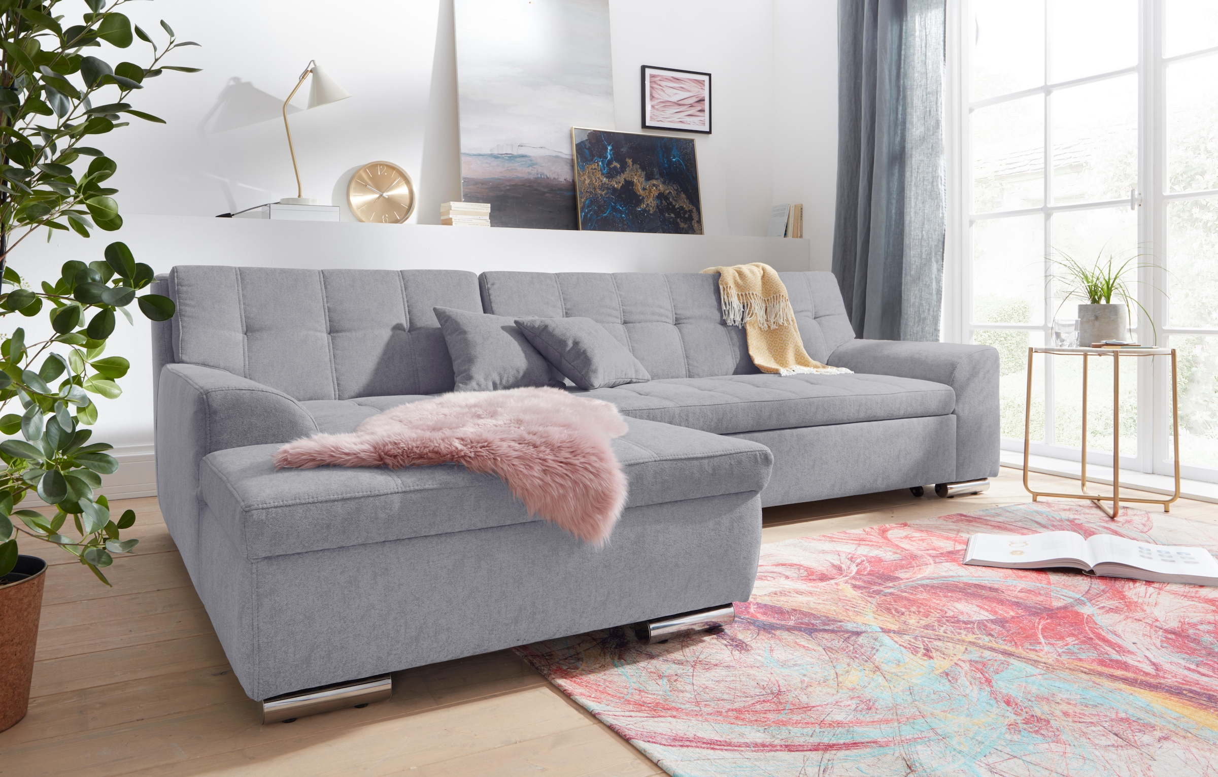 DOMO collection Ecksofa "Aversa, moderne Steppung, geschwungene Armlehnen, günstig online kaufen