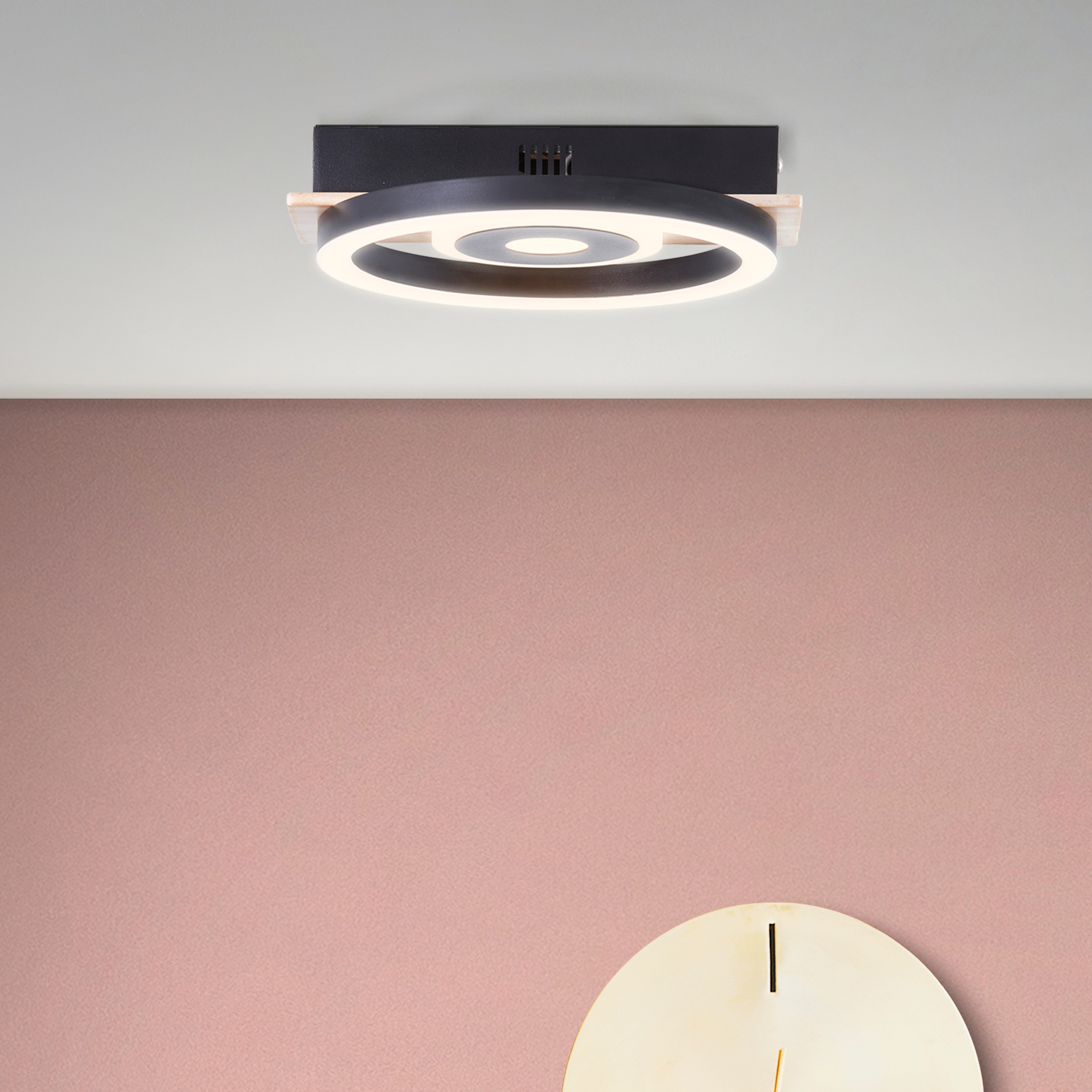 BreLight LED Deckenleuchte »Maureen«, mit Holzakzent, 22 x 20 cm, 1100 lm, 3000 K warmweiß, Holz/Metall