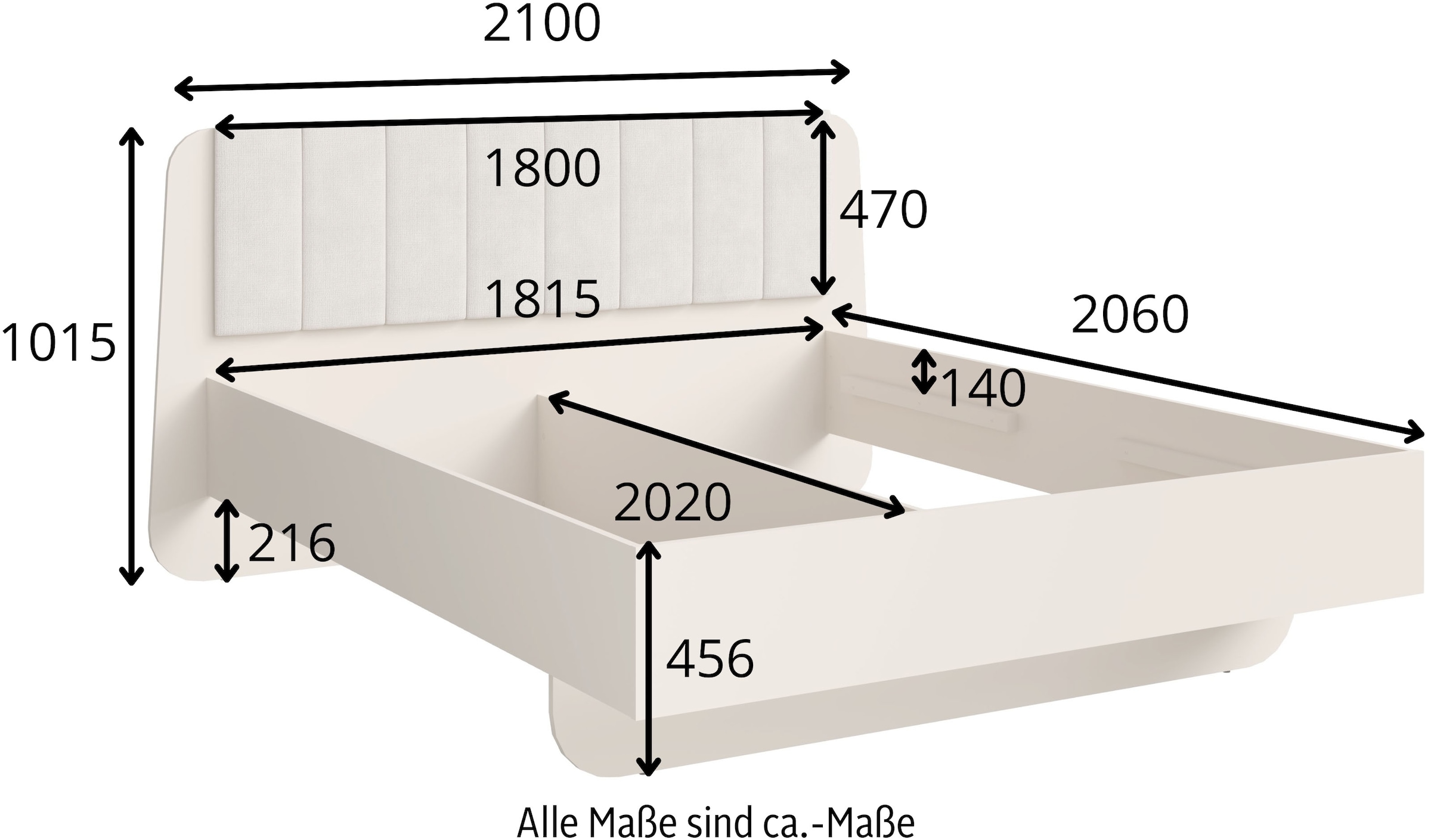 Home affaire Polsterbett »CLAREI mit gepolstertes Kopfteil, in 2 Breiten 160 und 180 cm«, Bettgestell ohne Bettkasten und Matratze, gemütlich und modern