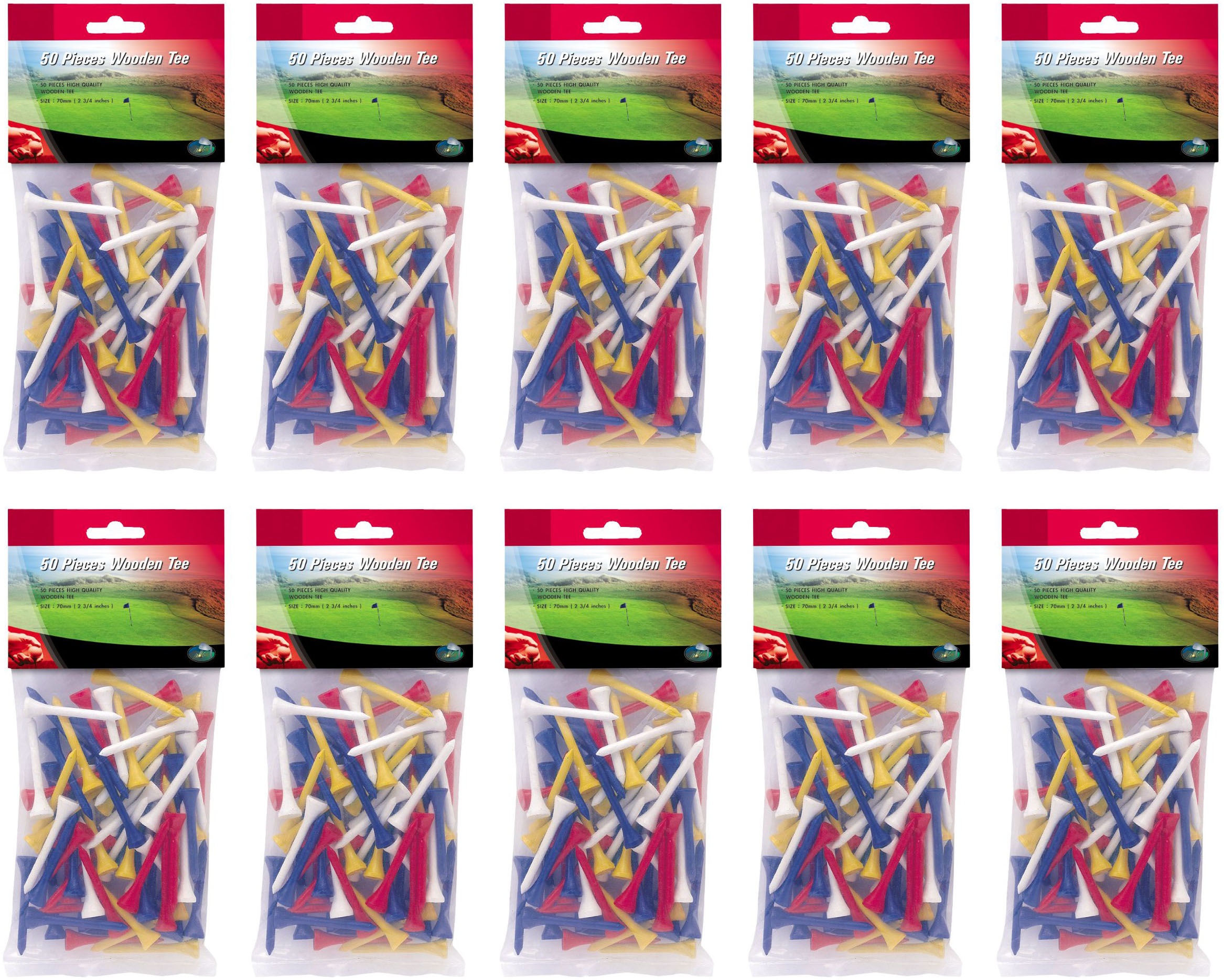 L.A. Sports Golftee »Holz-Tees 70 mm lang in verschiedenen Farben (500 Stück)«, (Spar-Set, 500 St., 500 Tees), Bruchfest, ideale Höhe für optimale Ballposition