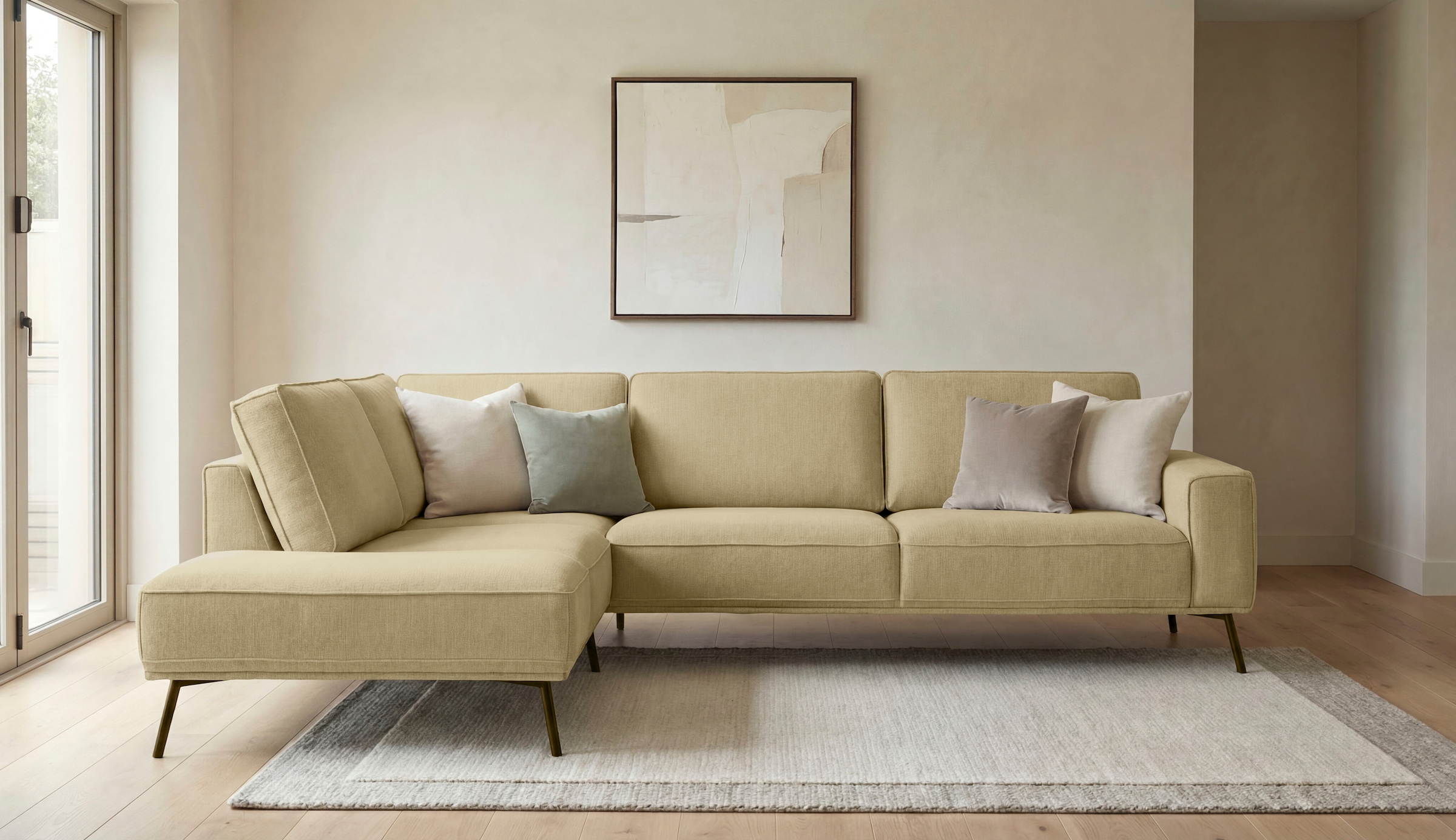OTTO home Ecksofa »Vosby« 260 cm, Chenille,  mit dekorativer Kedernaht, Wellenunterfederung