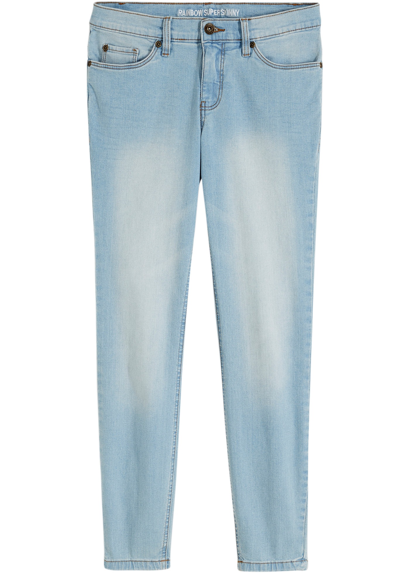 Skinny-fit-Jeans BONPRIX, Damen, Gr. 40, N-Gr, hellblau denim, Denim/Jeans, Obermaterial: 76% Baumwolle, 16% Polyester, 7% Viskose, 1% Elasthan, skinny fit, Jeans, Skinny-fit-Passform, verkürztes 7/8-Bein, mit Five-Pocket-Style 3