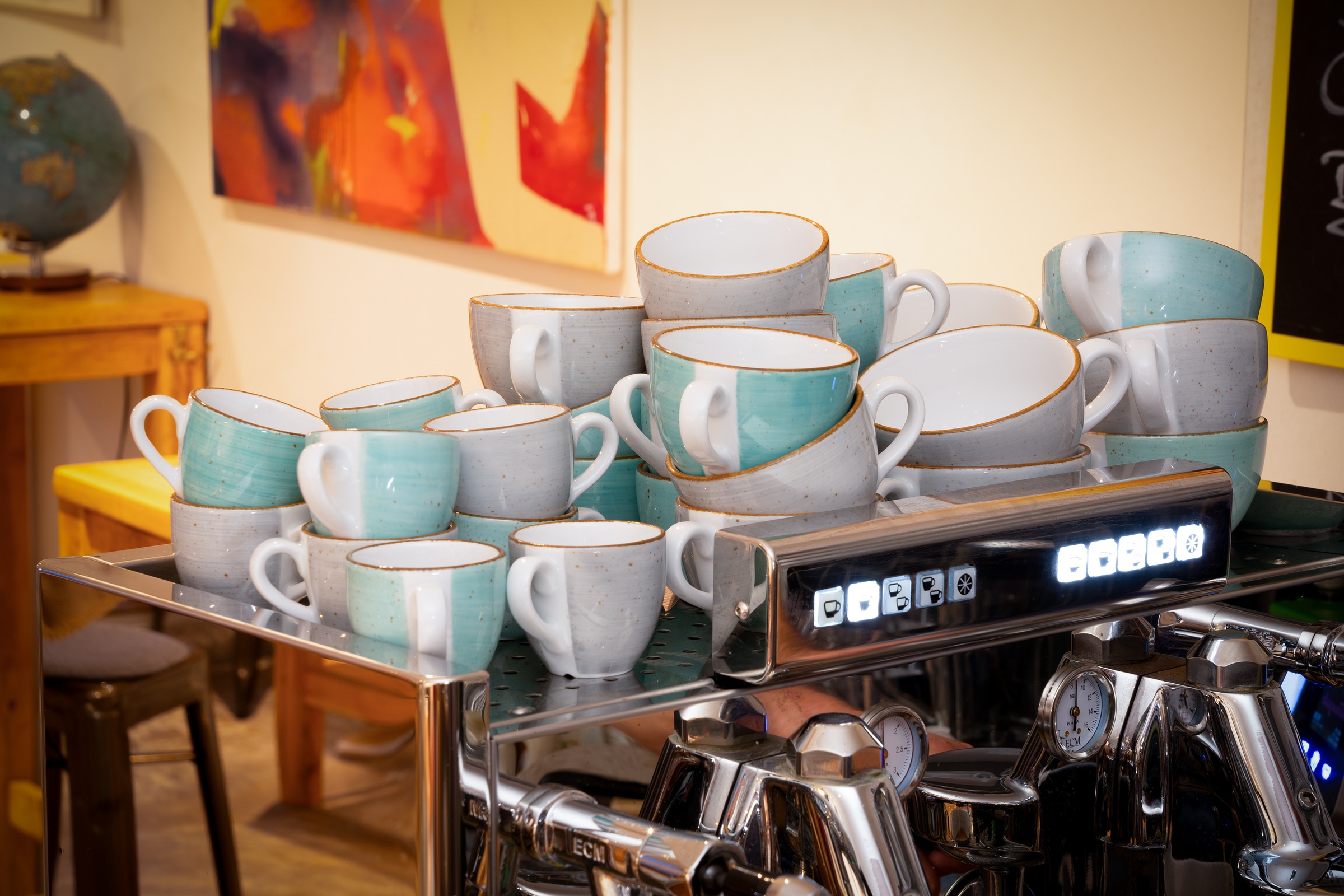 CreaTable Tasse »Vintage Nature Aqua, Kaffeetassen-Set, 8-tlg.«, (Set, 8 tlg.), Handgemalt, Gesprenkelt, Rustikales Außenband