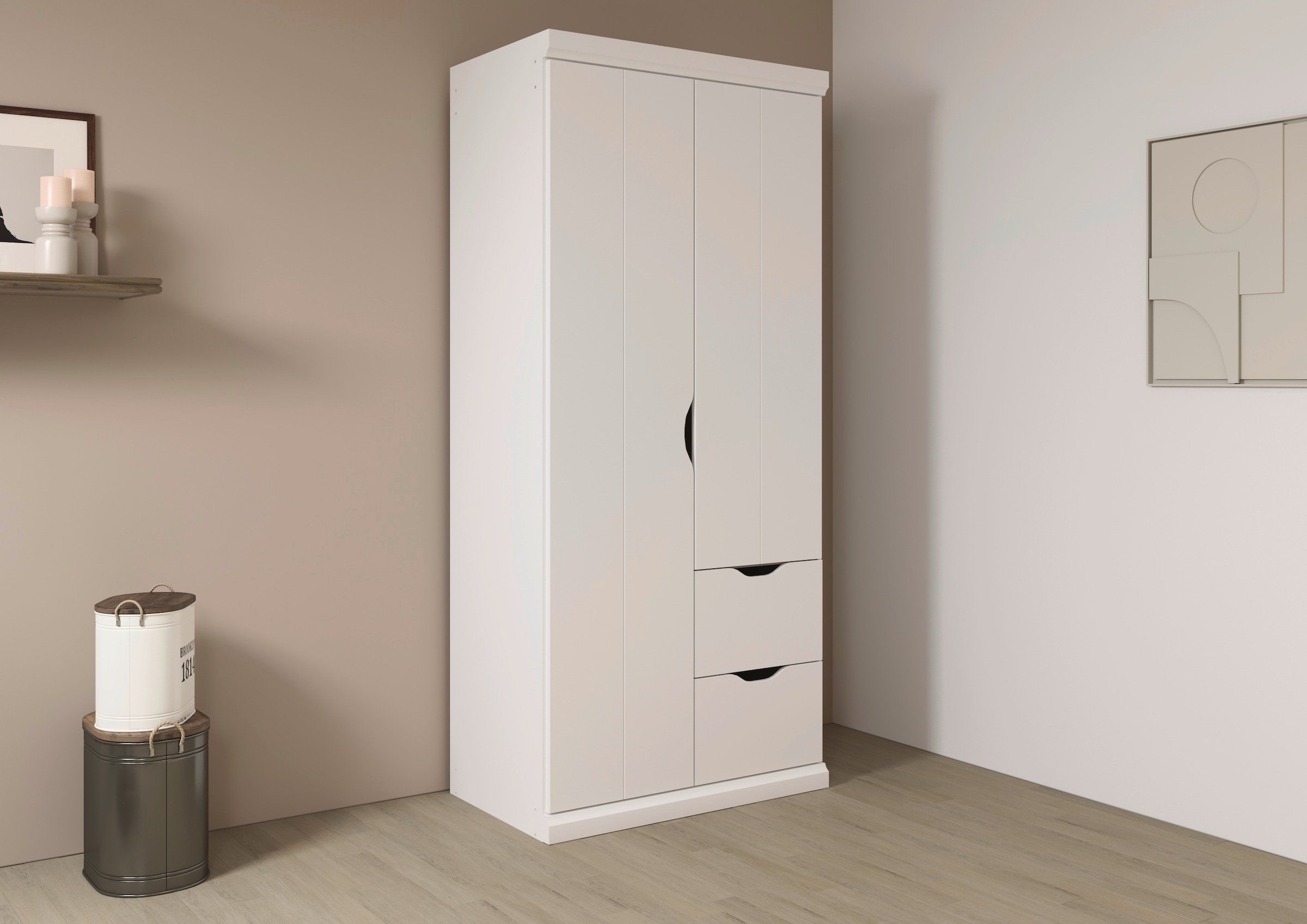 OTTO home Kleiderschrank "Mehrzweckschrank Aktenschrank Möbel Mietswohnung Schlafzimmer MARLENE" 3 verschiedene Ausstattungen BASIC/CLASSIC/PREMIUM (inkl. SOFT-CLOSE), in 3 Breiten 91/136/181 cm im Landhaus-Stil MADE IN GERMANY