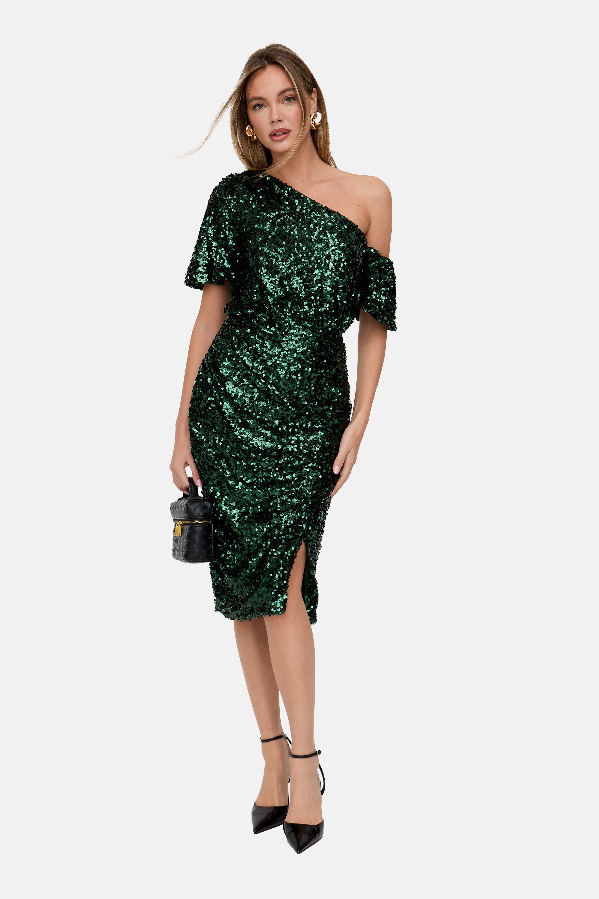 Lily and Lionel Midikleid "Nola Asymmetric Off Shoulder Sequins Midi Dress günstig online kaufen