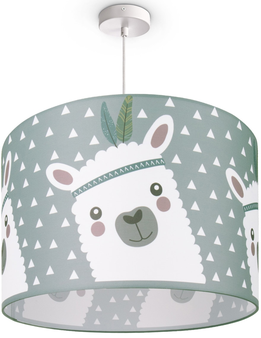 PACO HOME Pendelleuchte "Ela 214", 1, Ø 45,5cm H: 27cm, weiß, Esszimmer, Leuchten, Kinderlampe Deckenlampe LED Kinderzimmer Lampe Lama-Motiv, E27