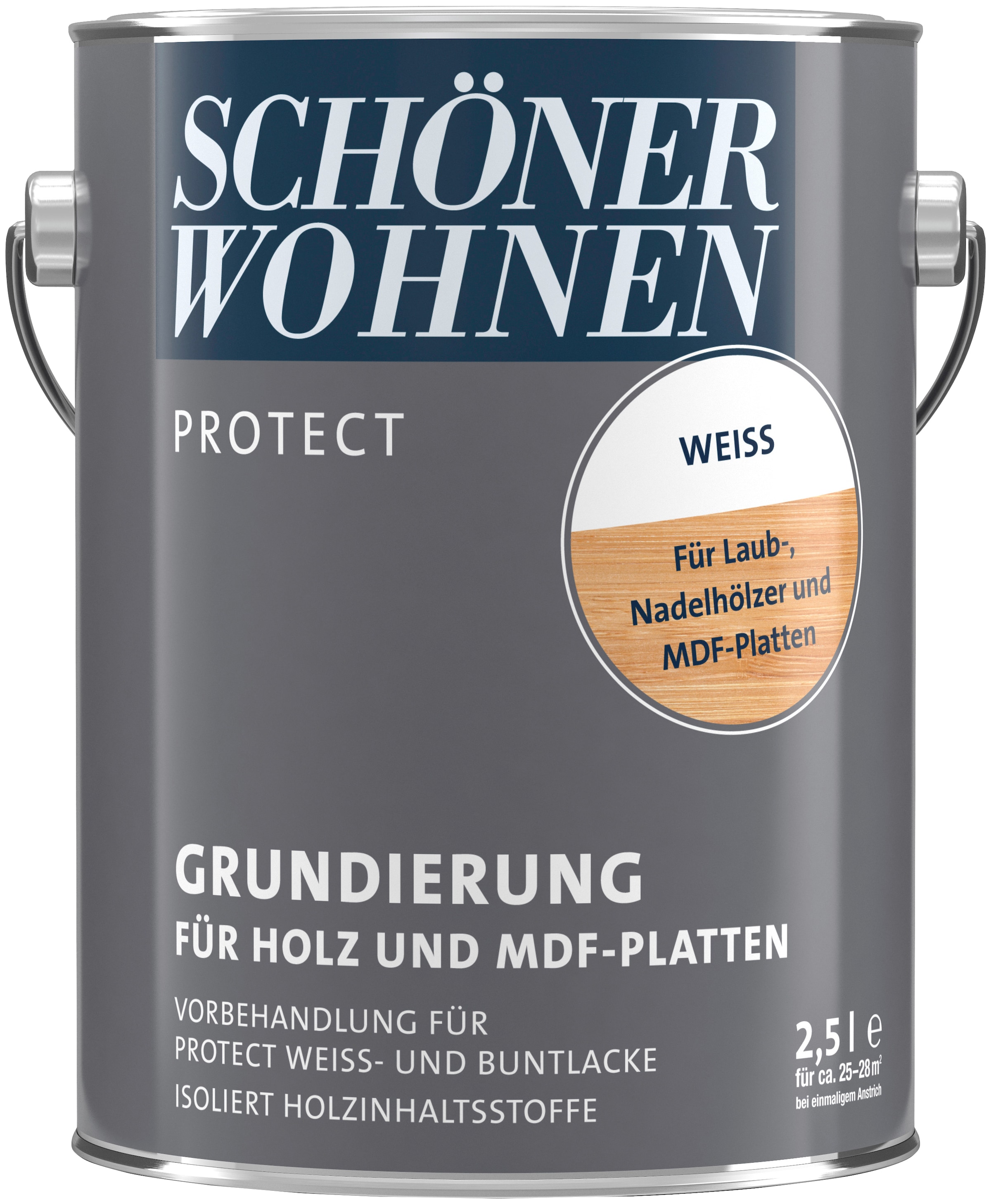 SCHÖNER WOHNEN FARBE Holzgrundierung »PROTECT GRUNDIERUNG«, 2,5 Liter, weiß, Grundierung für Holz & MDF-Platten