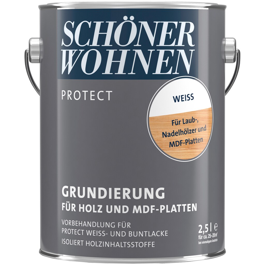 SCHÖNER WOHNEN FARBE Holzgrundierung »PROTECT GRUNDIERUNG«, 2,5 Liter, weiß, Grundierung für Holz & MDF-Platten