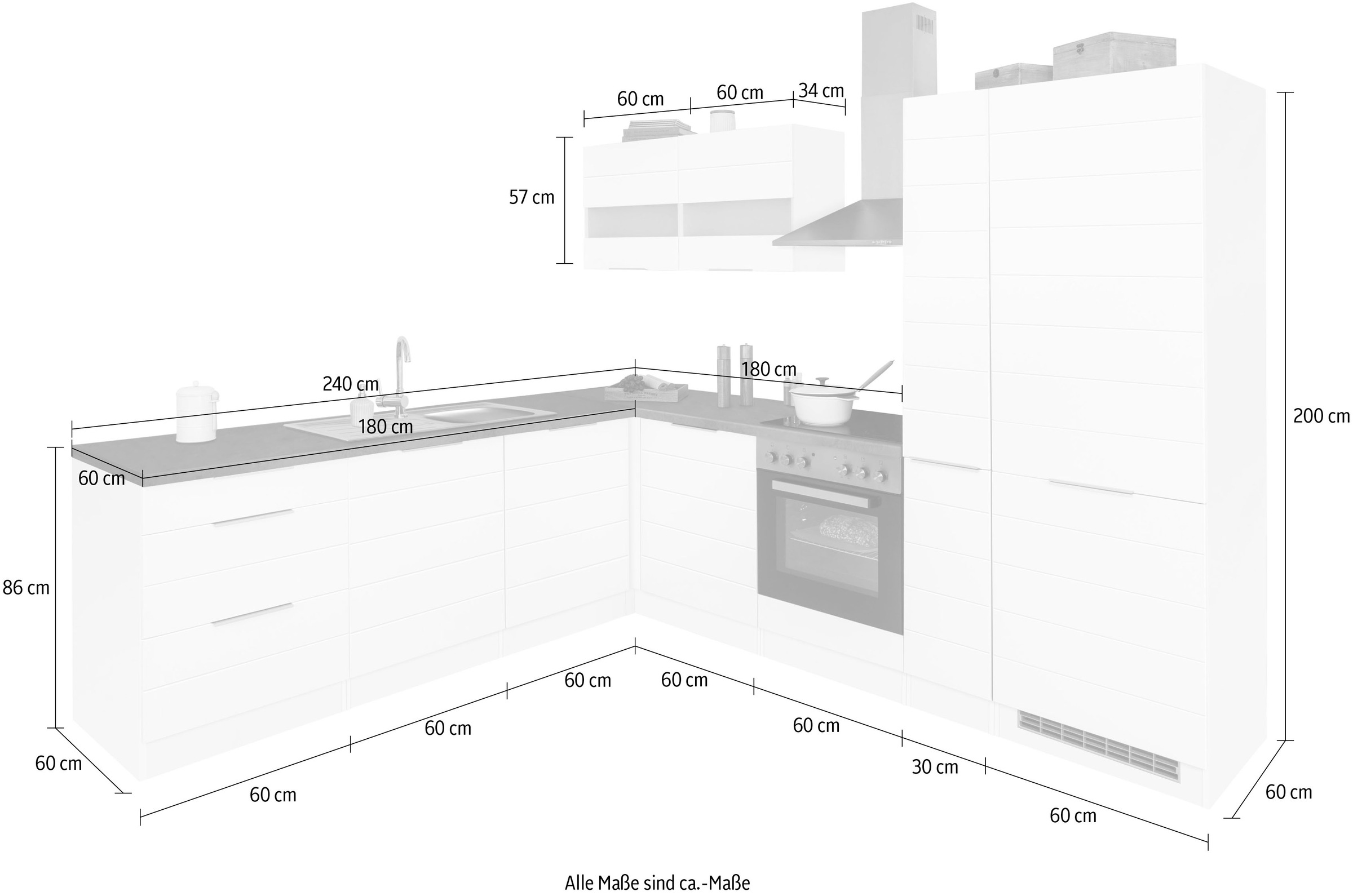 Kochstation Küche »KS-Luhe«, Stellbreite 240x270 cm, wahlweise mit oder ohne E-Geräten, MDF-Fronten