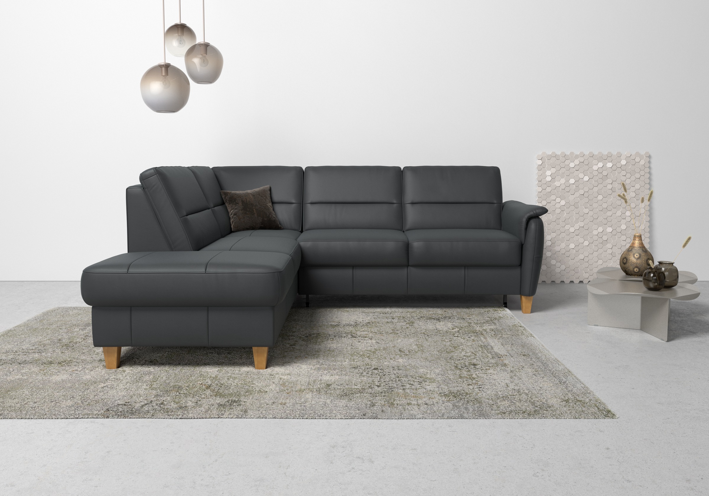 Ecksofa HOME AFFAIRE "Palmera L-Form, B: 236 cm", schwarz, B:236cm H:89cm T:212cm, Luxus-Microfaser (100% Polyester);Struktur (100% Polyester);Luxus-Microfaser in Lederoptik (100% Polyester), Sofas, Ecksofa, optional Bettfunktion & Bettkasten, Federkern 8