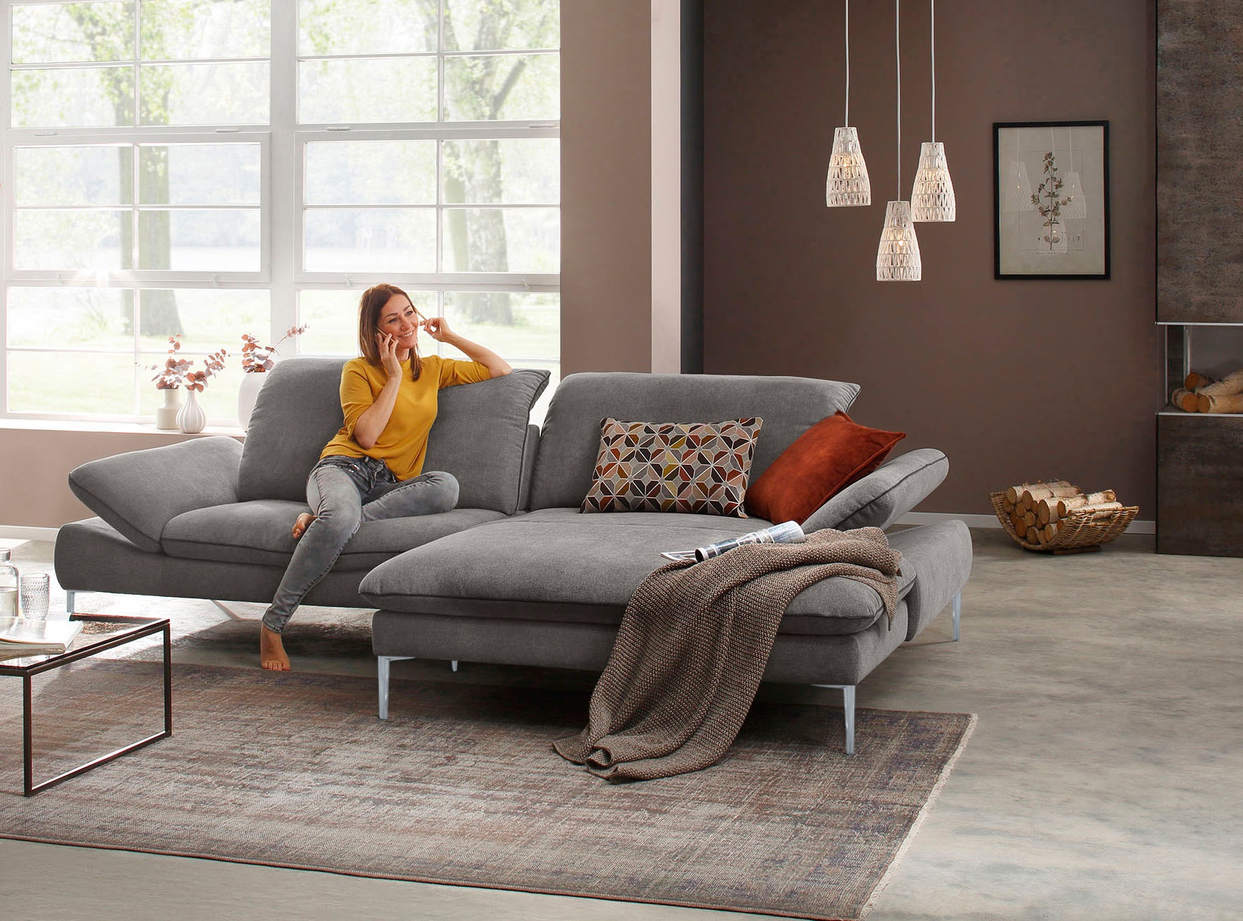 W.SCHILLIG Ecksofa »enjoy&MORE«, mit Sitztiefenverstellung, Füße silber matt, Breite 294 cm