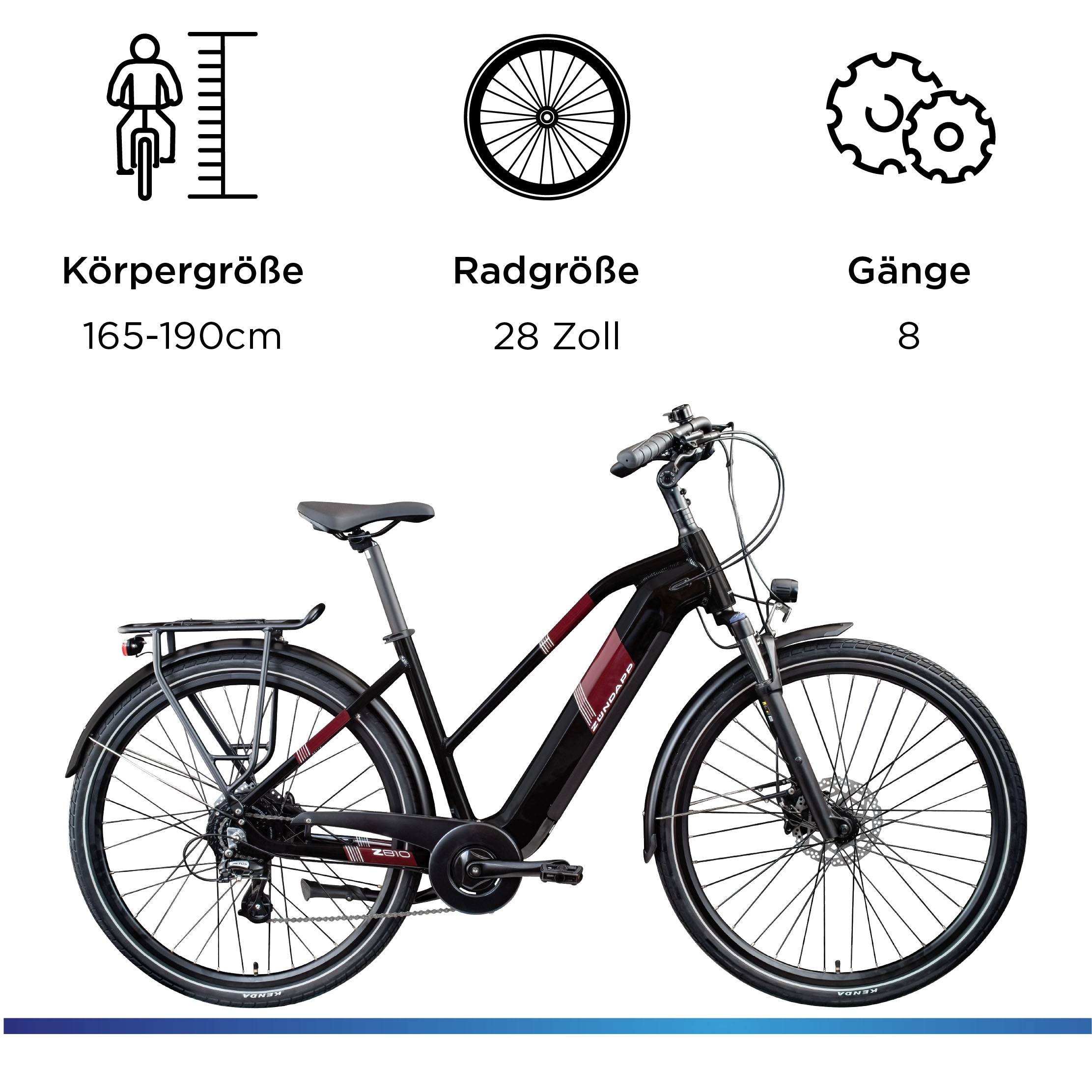 Zündapp »Z810« 8 Gang Shimano Altus RD-M310 Schaltwerk Kettenschaltung Heckmotor 250 W Pedelec, Elektrofahrrad für Damen und Herren