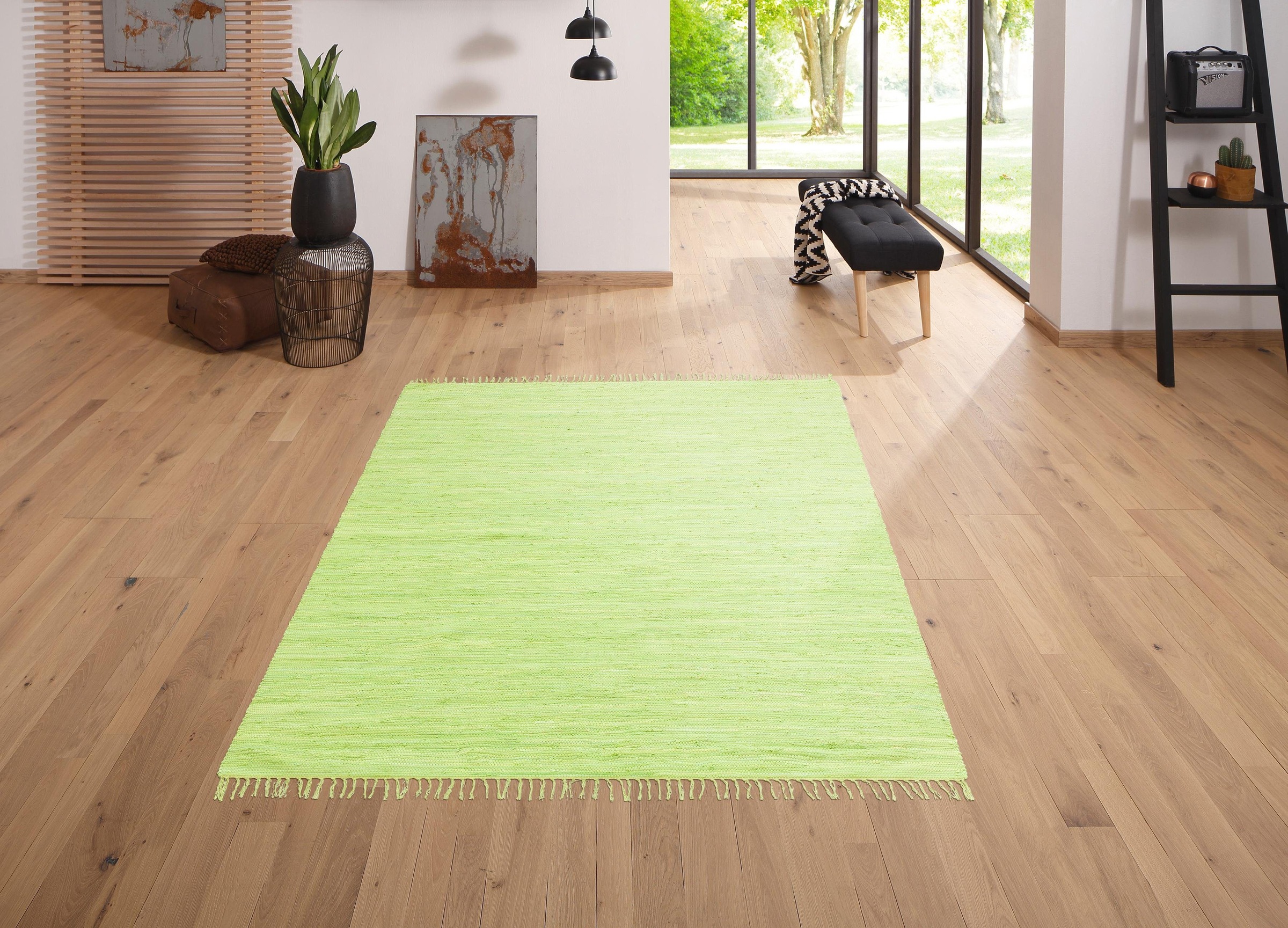 my home Teppich "Ares" rechteckig 5 mm Höhe Uni Farben, handgewebt, mit Fra günstig online kaufen