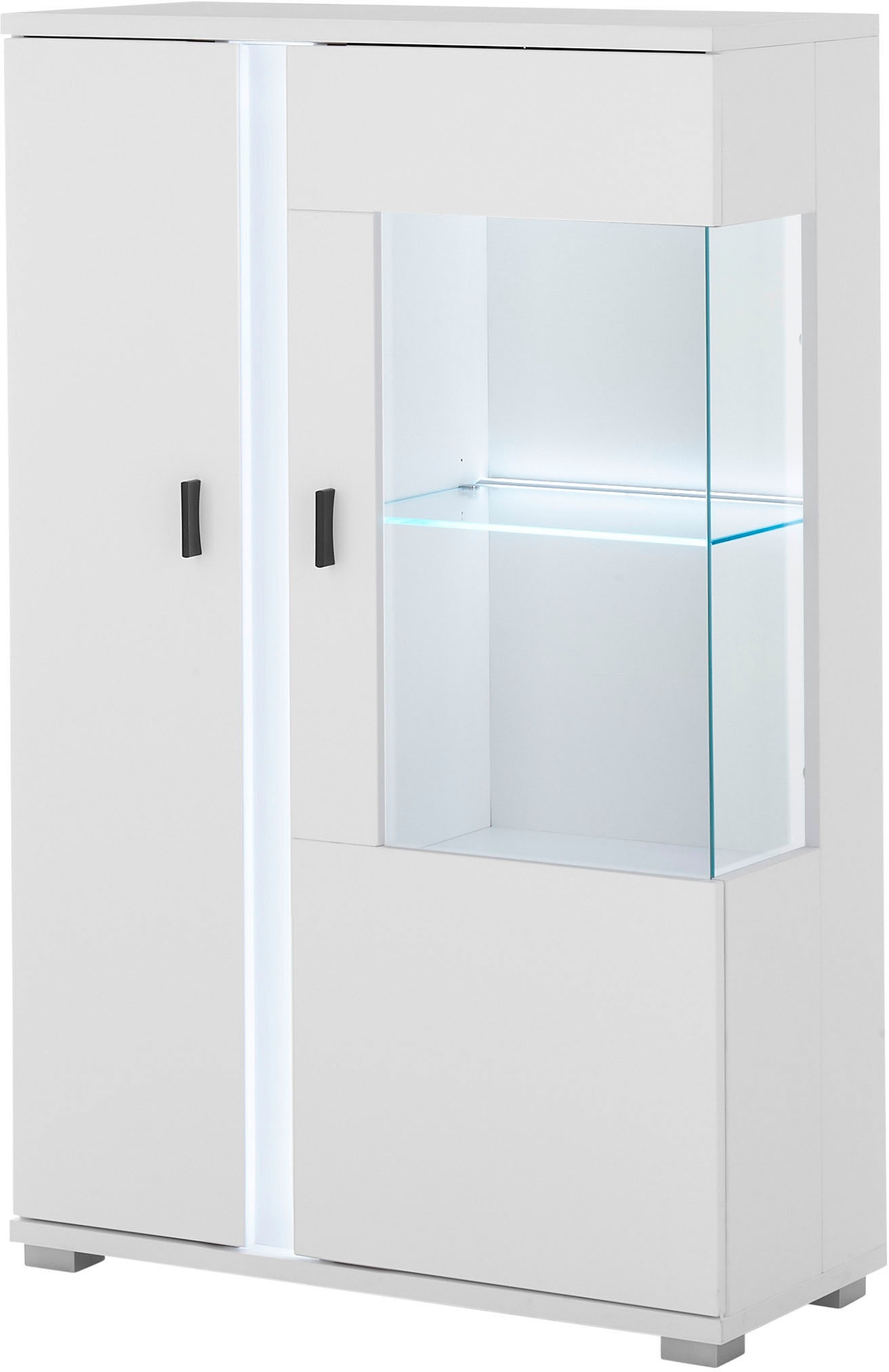 INOSIGN Vitrine »LONG ISLAND, Stauraumvitrine«, (1 St.), in moderner Trendfarbe,inklusive senkrechter Beleuchtung,Breite 80 cm