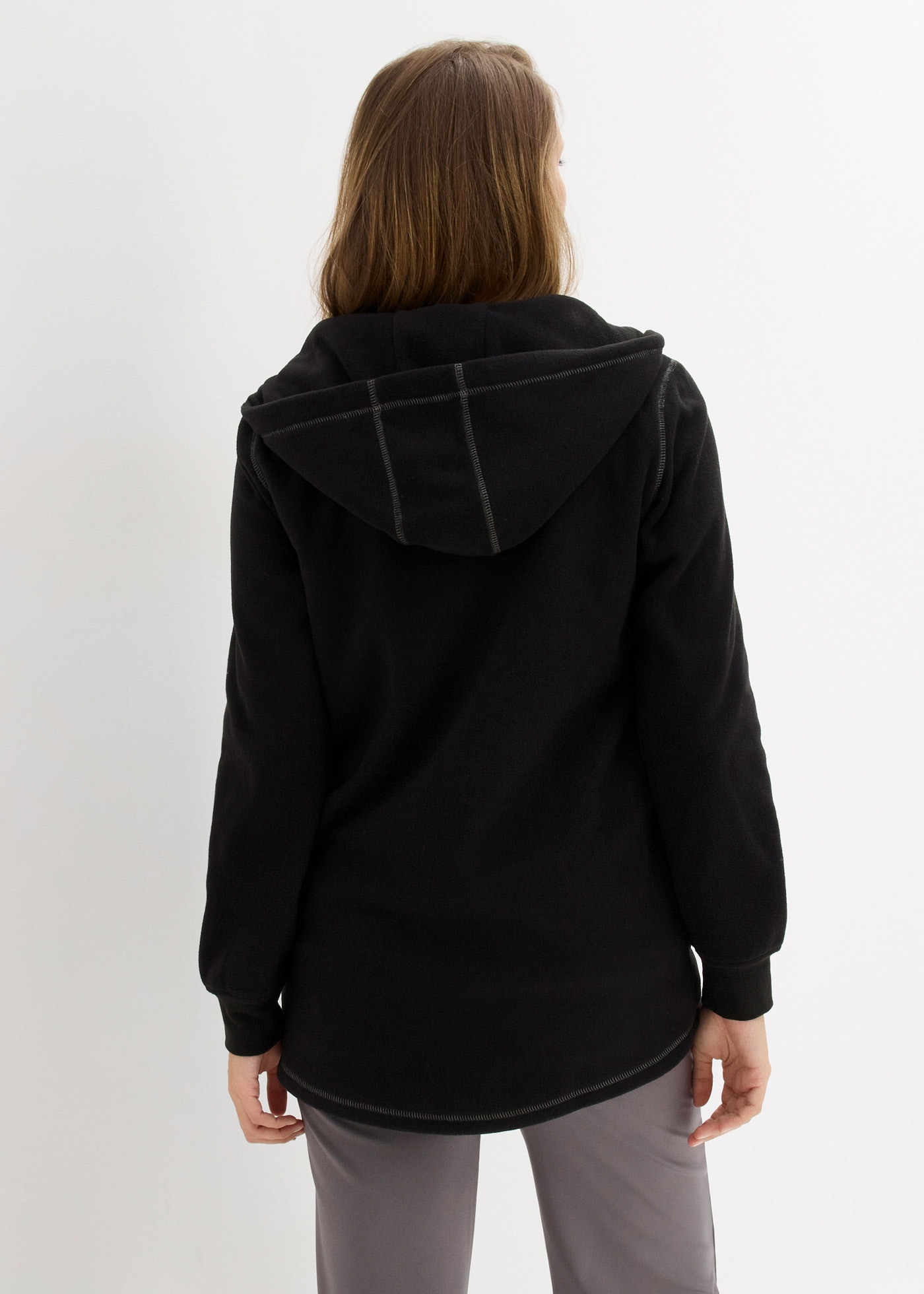 bonprix Fleecejacke mit Kapuze A-Linien-Schnitt, Langarm-Design, aus 100% Polyester, Regular Fit