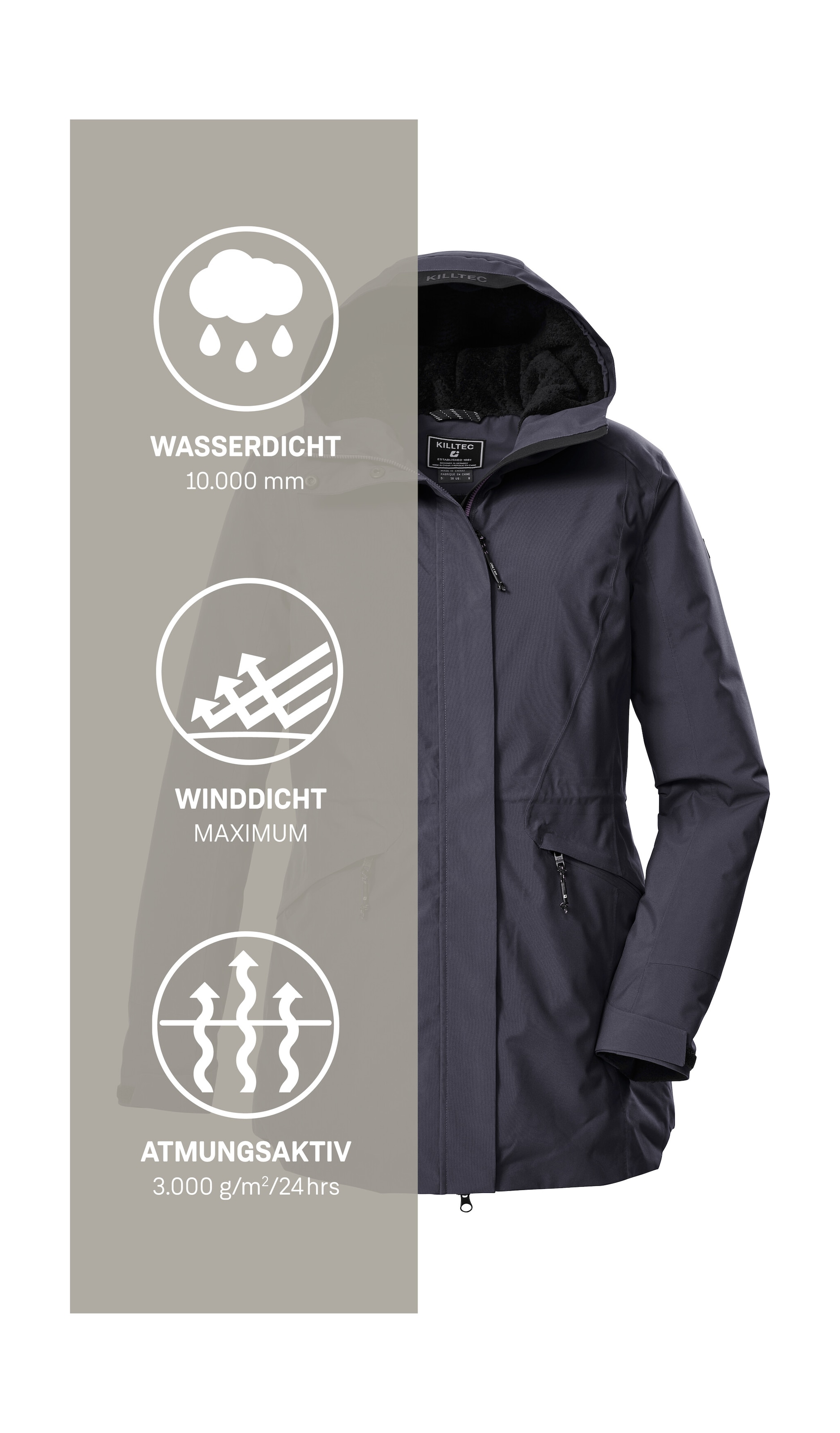 Killtec Parka »KOW 19 WMN PRK«, Wasserdichter, atmungsaktiver Damenparka mit verstellbarer Kapuze