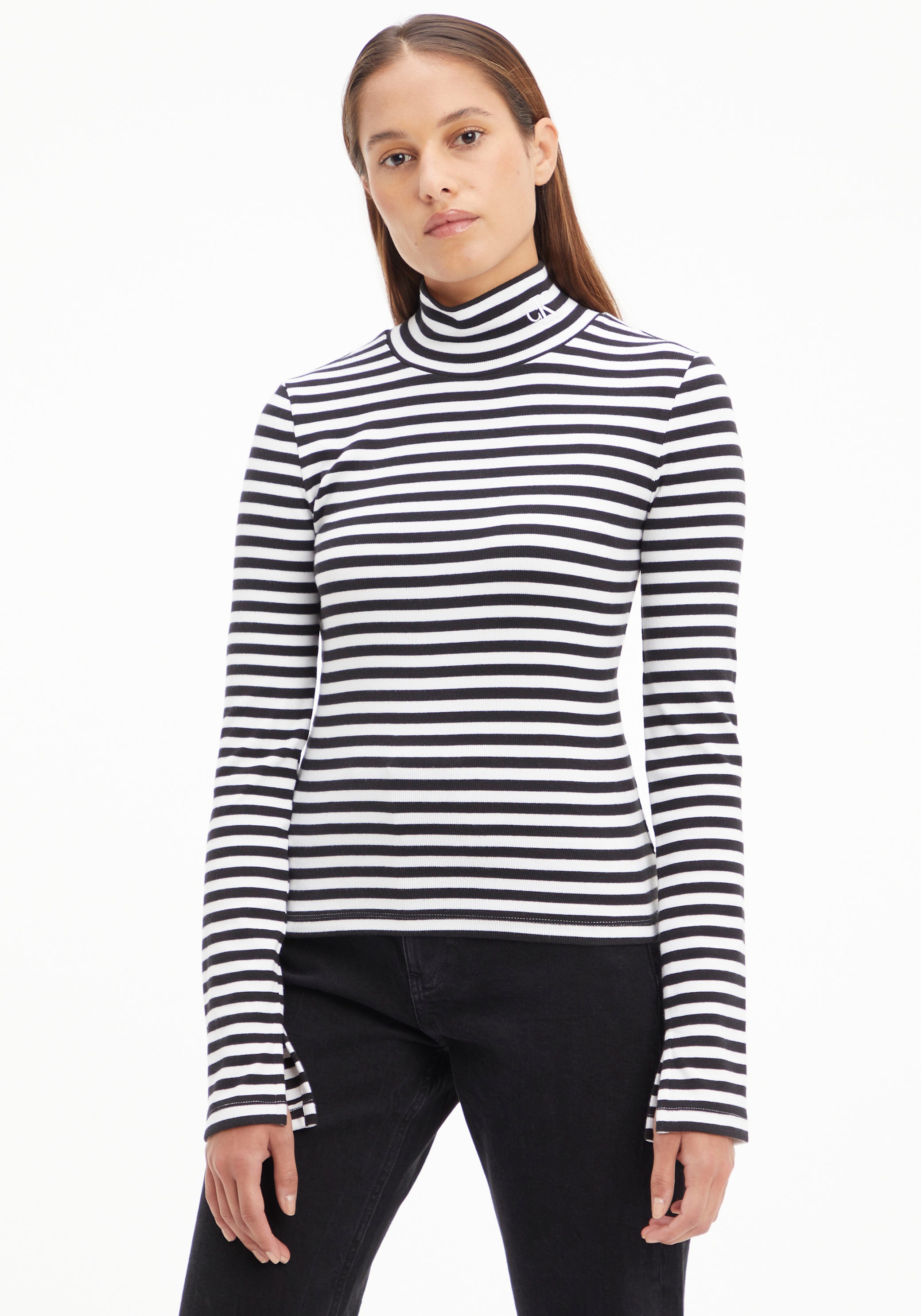 Calvin Klein Jeans Langarmshirt »RIB MOCK NECK« mit gesticktem CK Monogramm